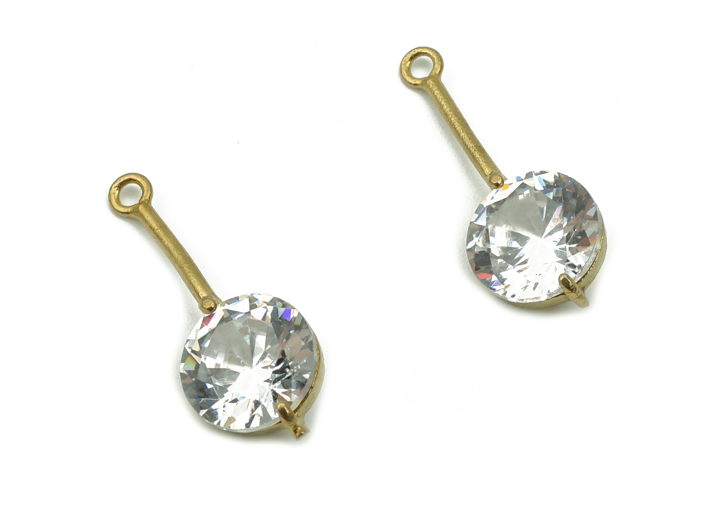 Raw Brass Drop Earring Charms with Zircon - Brass Teardrop Pendant - Jewelry Making Supplies - 18.73x6.97x4.28mm - PP4849 - DOMEDBAZAAR