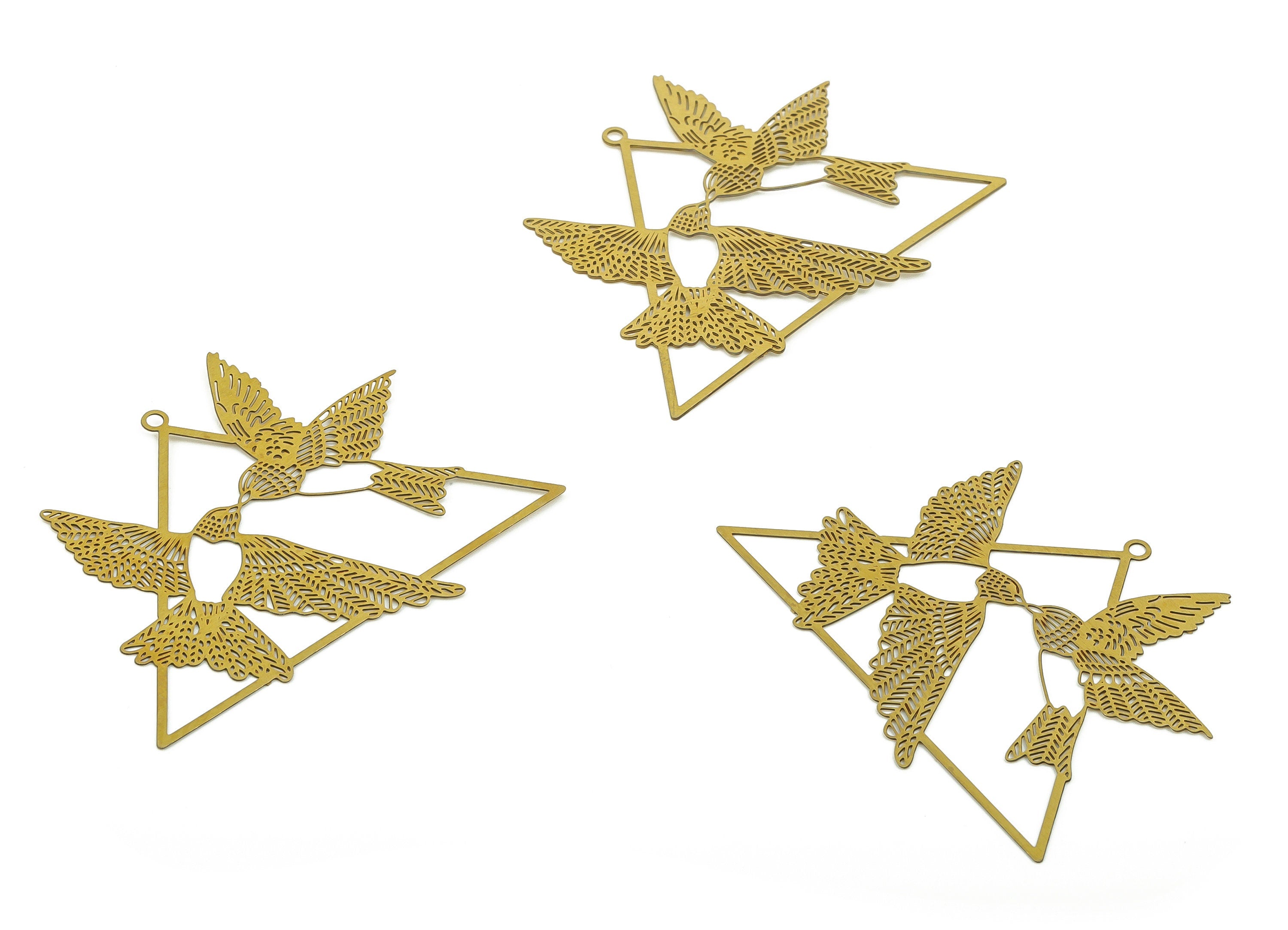 Brass Triangle Earring Charms - Raw Brass Flying kissing Birds Pendant - DIY Jewelry Making Supplies - 47.49x37.91x0.33mm - JJB6777 - DOMEDBAZAAR