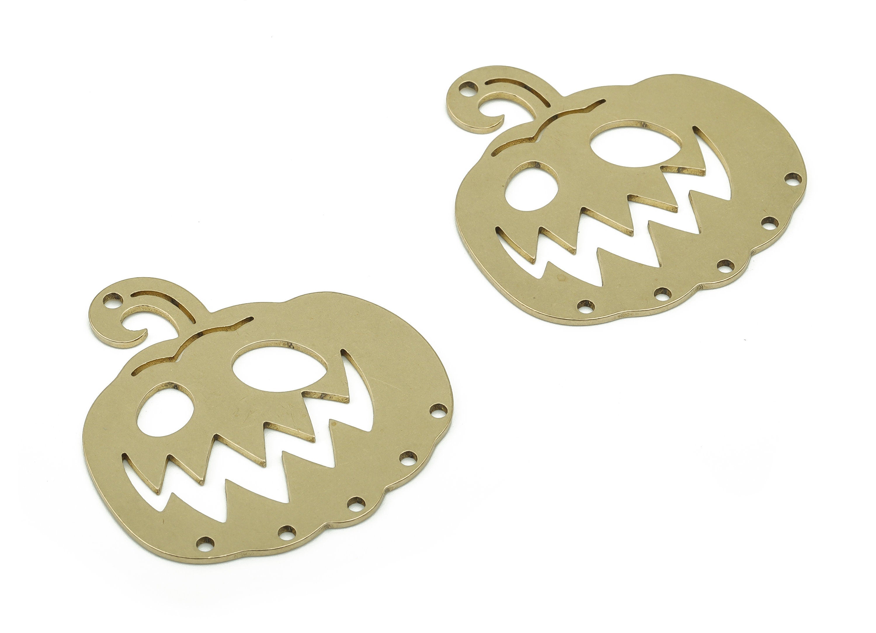 Brass Pumpkin Earring Charms - Raw Brass Halloween Pumpkin Pendant - Earring Findings - Jewelry Supplies - 35.94x34.83x0.9mm - PPZ0048 - DOMEDBAZAAR