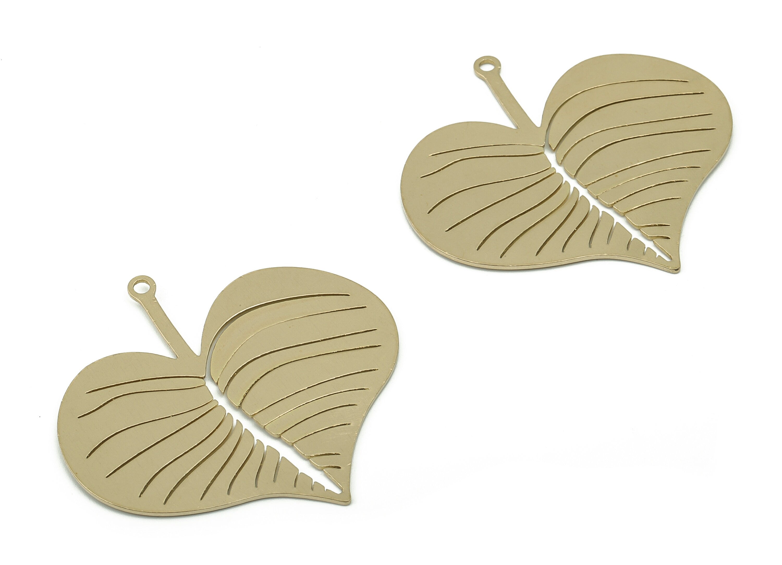 Brass Heart Leaf Earring Charms - Raw Brass Heart Leaf Pendant - DIY Jewelry Making Supplies - 39.91x39.17x0.67mm - PPA0040 - DOMEDBAZAAR