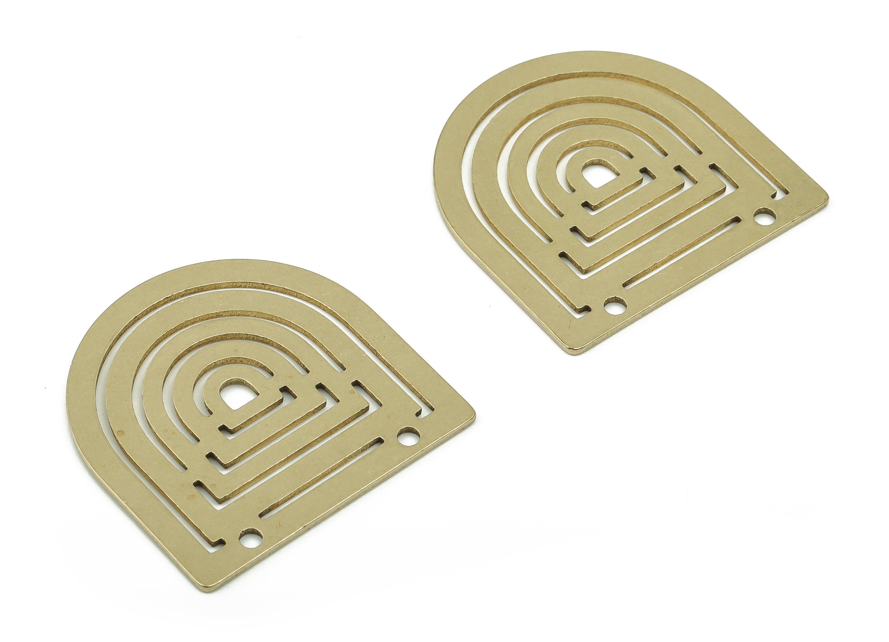 Rainbow Domed Pendant - Raw Brass Domed Rainbow Earring Connectors - Semicircle Charms - Jewelry Making Supplies - 29.9x29.8x0.9mm - PPZ0032 - DOMEDBAZAAR