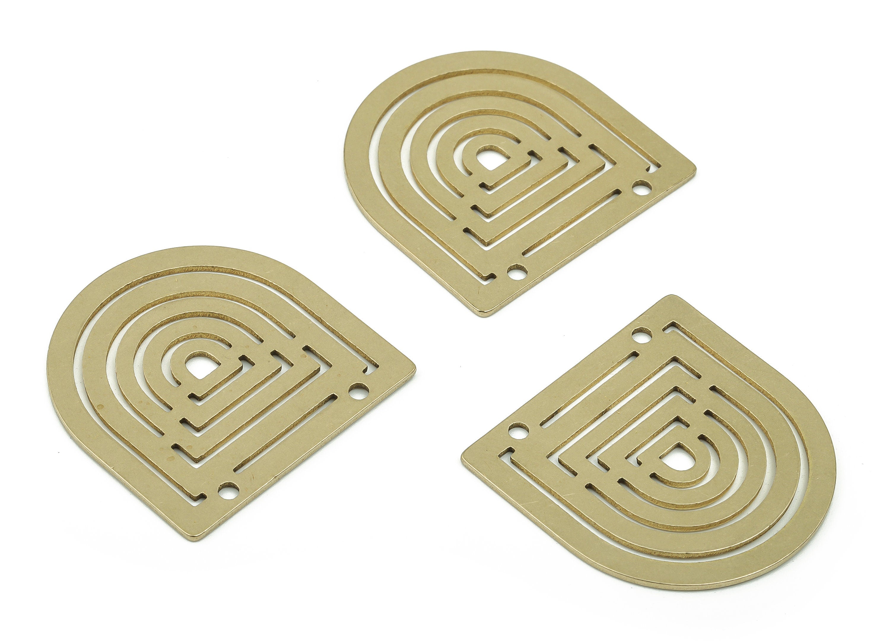 Rainbow Domed Pendant - Raw Brass Domed Rainbow Earring Connectors - Semicircle Charms - Jewelry Making Supplies - 29.9x29.8x0.9mm - PPZ0032 - DOMEDBAZAAR