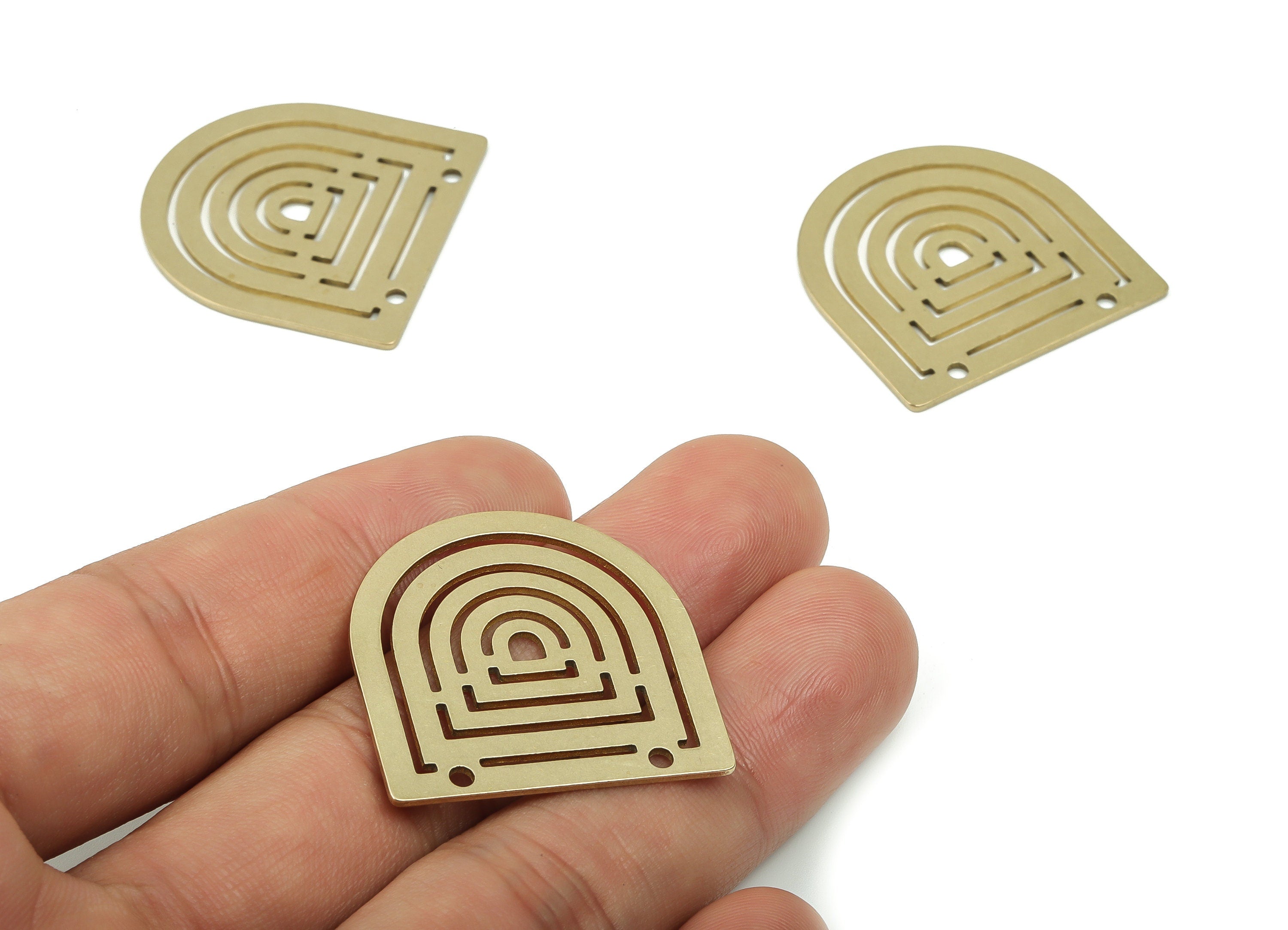 Rainbow Domed Pendant - Raw Brass Domed Rainbow Earring Connectors - Semicircle Charms - Jewelry Making Supplies - 29.9x29.8x0.9mm - PPZ0032 - DOMEDBAZAAR