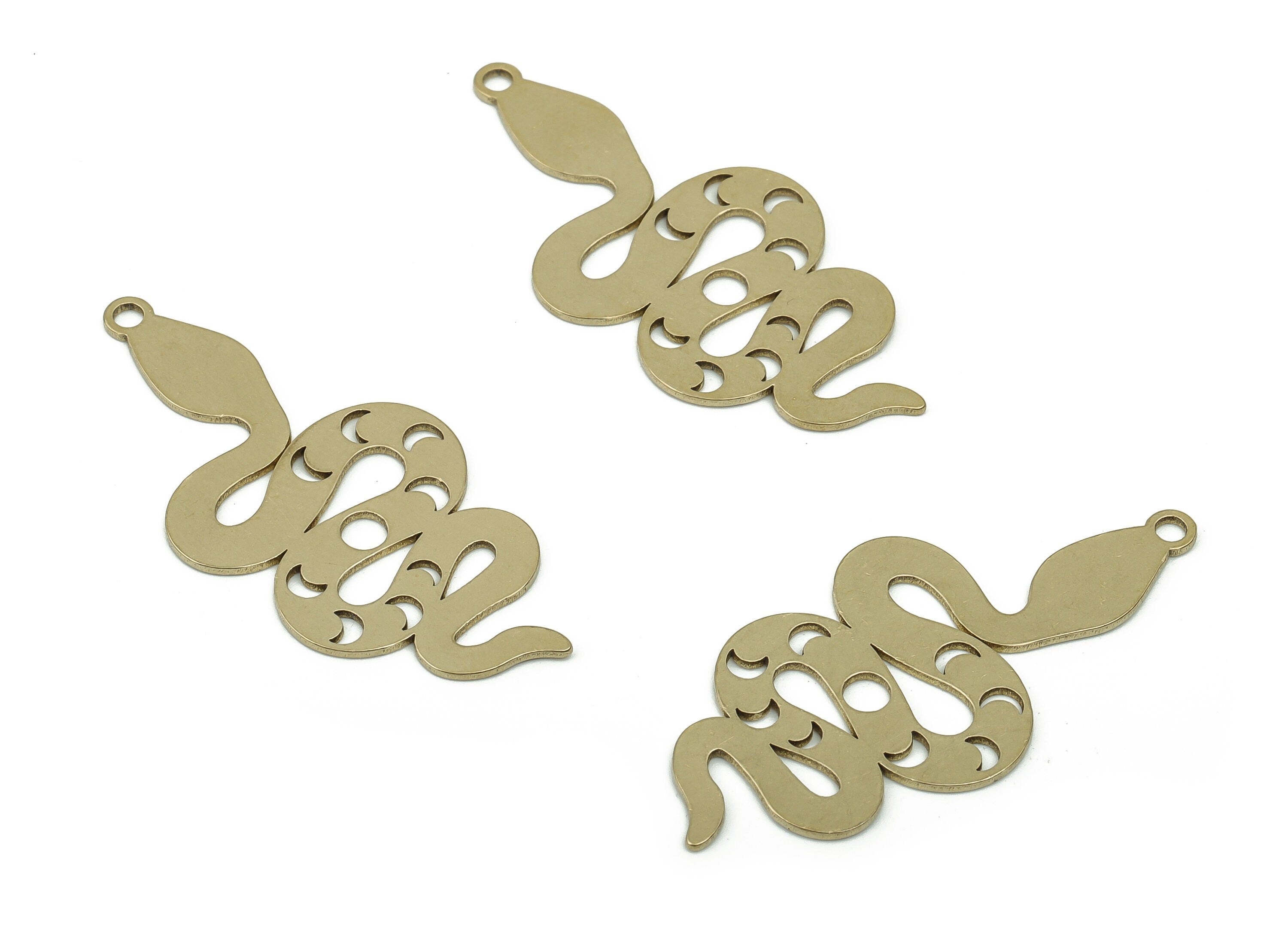 Brass Snake Earring Charms - Raw Brass Phases of the moon Pendant - Jewelry Making Supplies - 38.21x17.59x0.7mm - PPA0008 - DOMEDBAZAAR