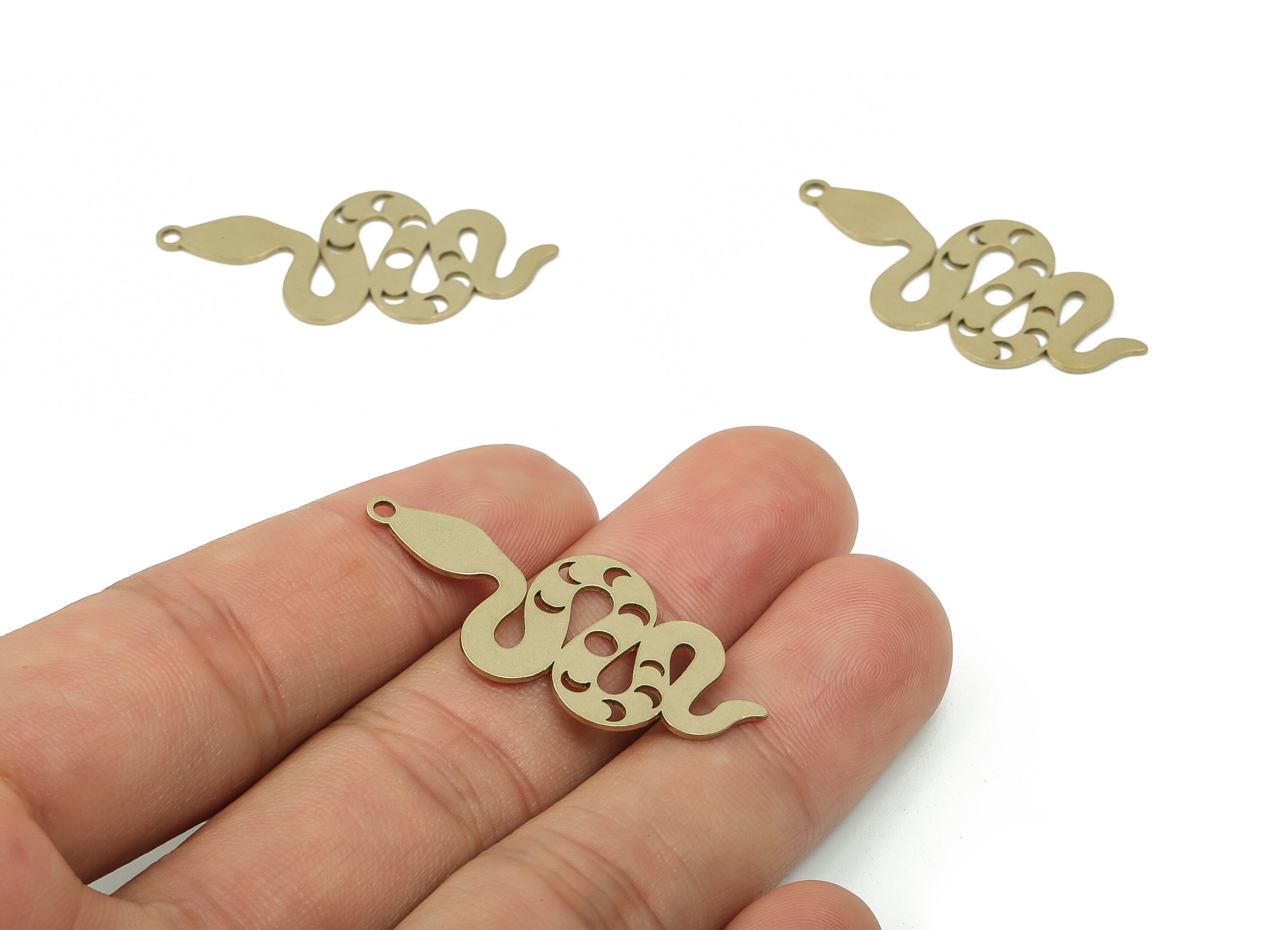 Brass Snake Earring Charms - Raw Brass Phases of the moon Pendant - Jewelry Making Supplies - 38.21x17.59x0.7mm - PPA0008 - DOMEDBAZAAR