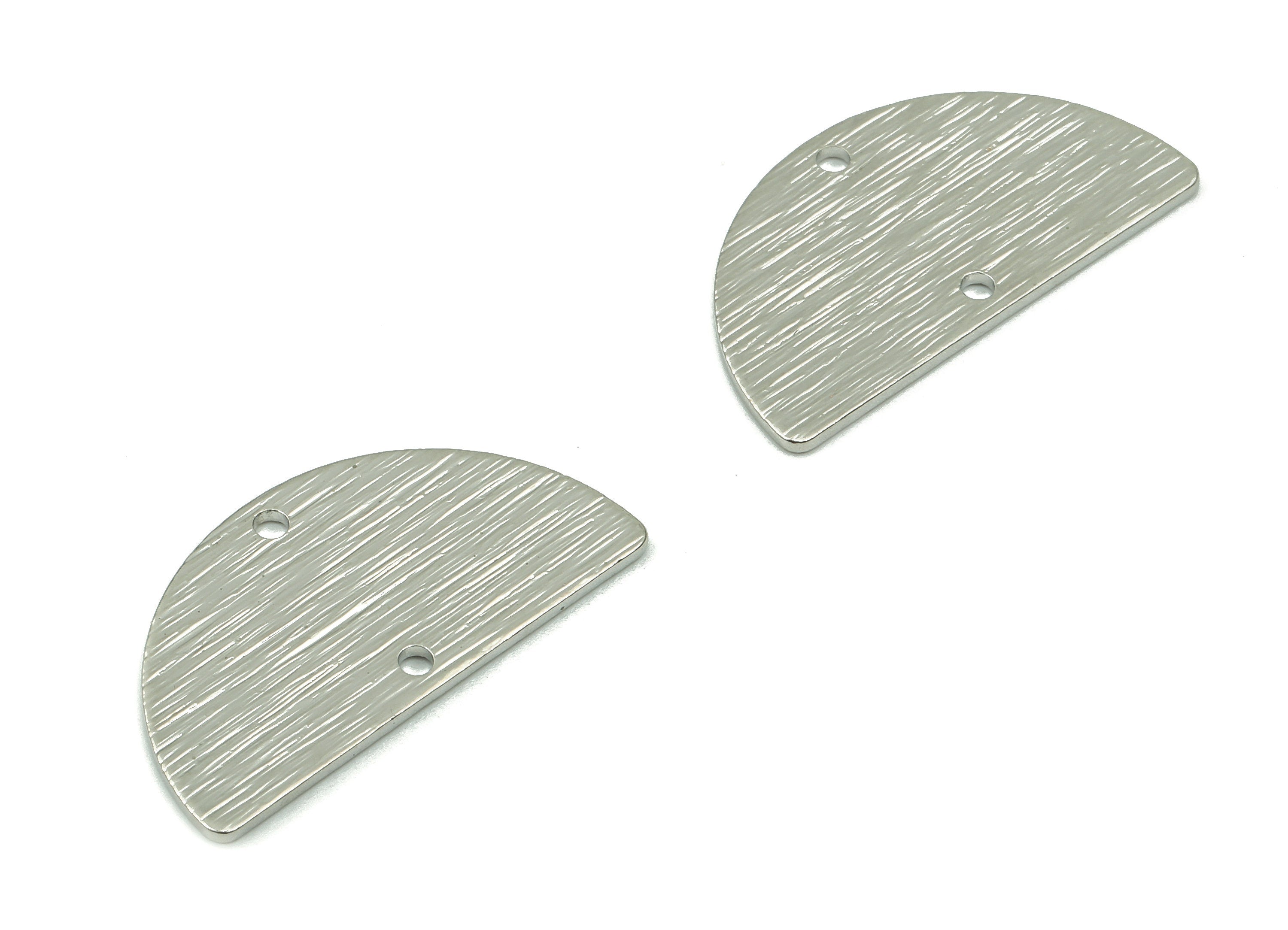 Brass Textured Half Moon Earring Connectors - Silver Textured Semicircle Charms - Silver Tone Plated Brass - 24.5x13.18x0.88mm - PP1758S - DOMEDBAZAAR