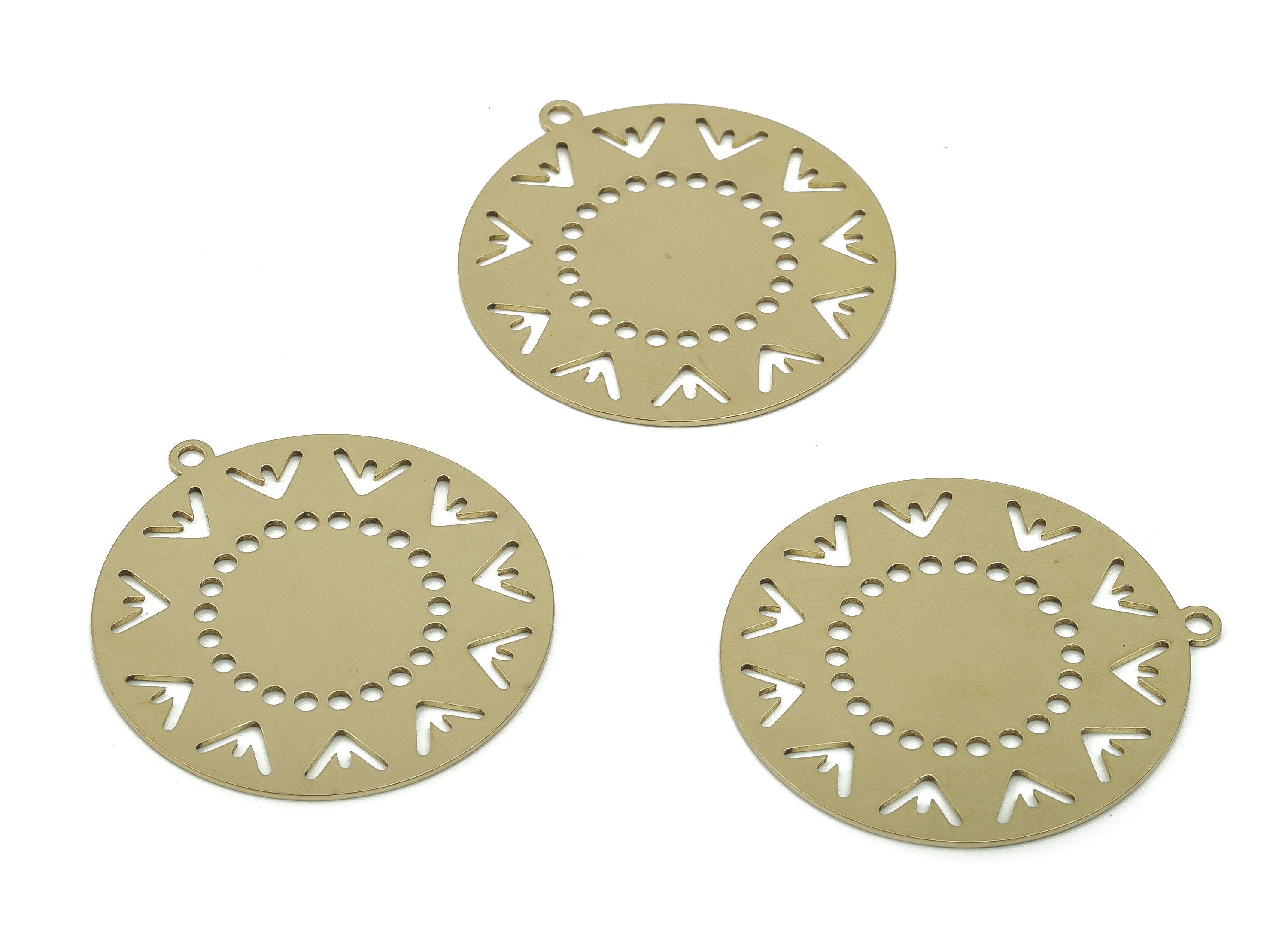 Brass Round Earring Charms - Raw Brass Sun Circle Pendant - DIY Jewelry Making Supplies - 37.57x34.8x0.7mm - PPA0086 - DOMEDBAZAAR