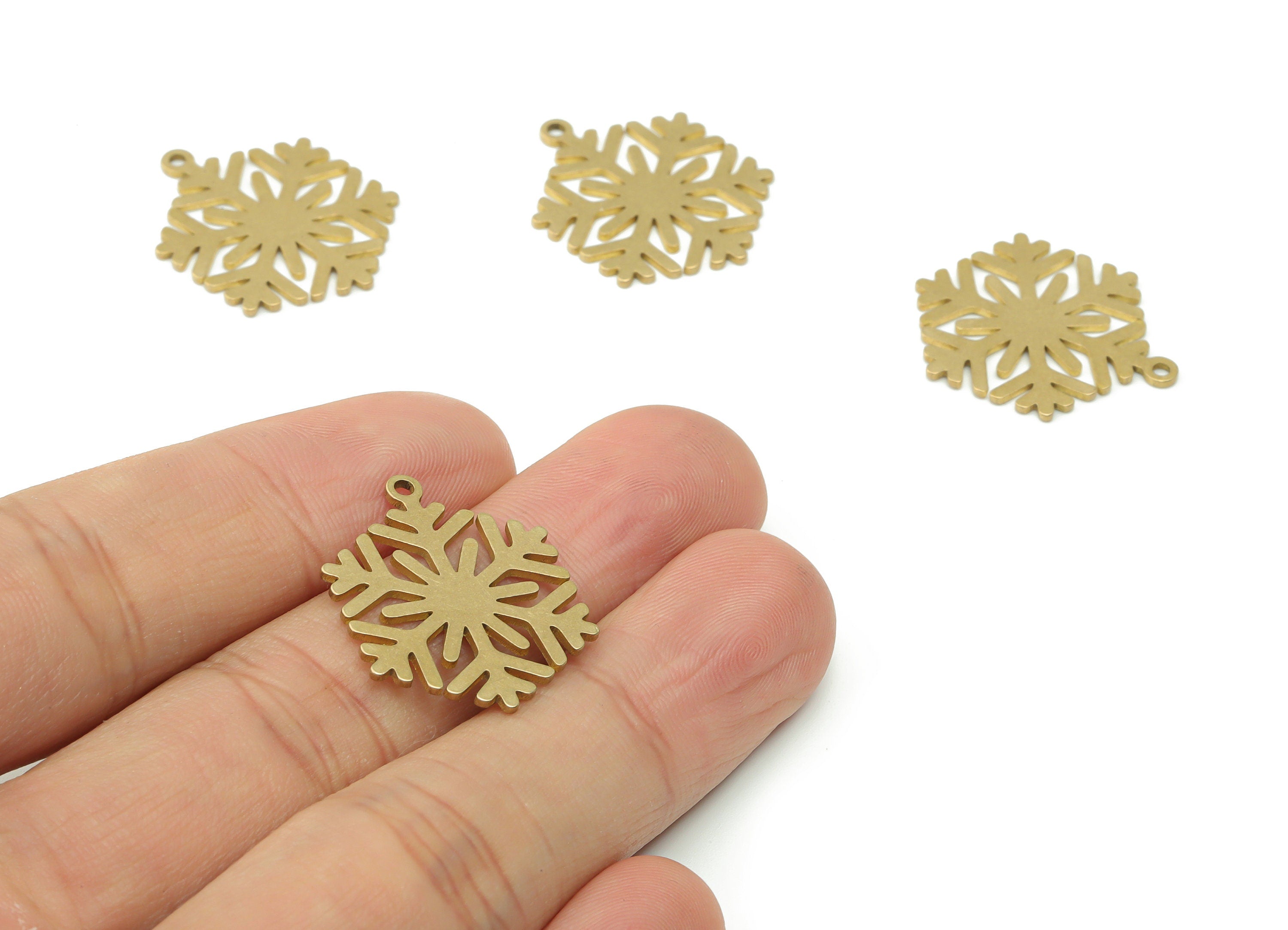 Brass Snowflake Earring Charms - Raw Brass Leaves Pendant - DIY Jewelry Making Supplies - 25.02x19.86x0.86mm - PPZ0098 - DOMEDBAZAAR