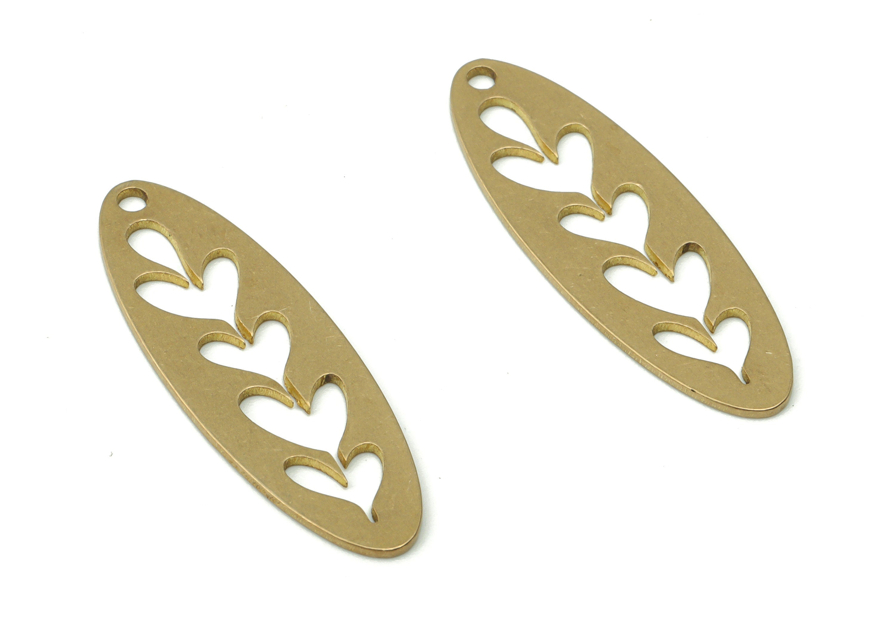 Brass Oval Hearts Earring Charms - Raw Brass Hearts Oval Flower Branch Pendant - Jewelry Making Supplies - 29.75x9.88x0.62mm - PPA0376 - DOMEDBAZAAR