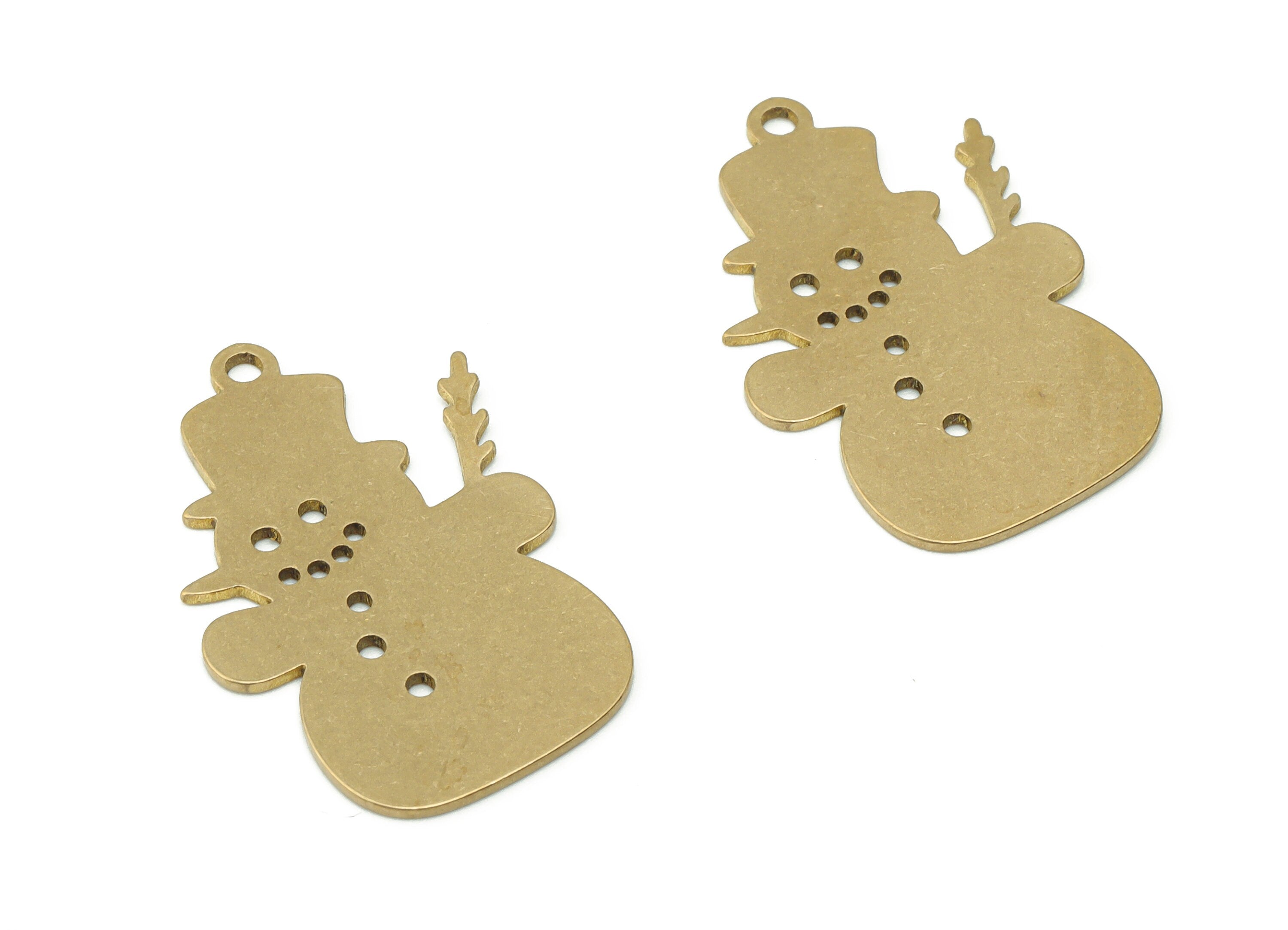 Brass Snowman Earring Charms - Raw Brass Snowman Pendant - DIY Jewelry Making Supplies - 27.32x17.38x0.64mm - PPZ0096 - DOMEDBAZAAR