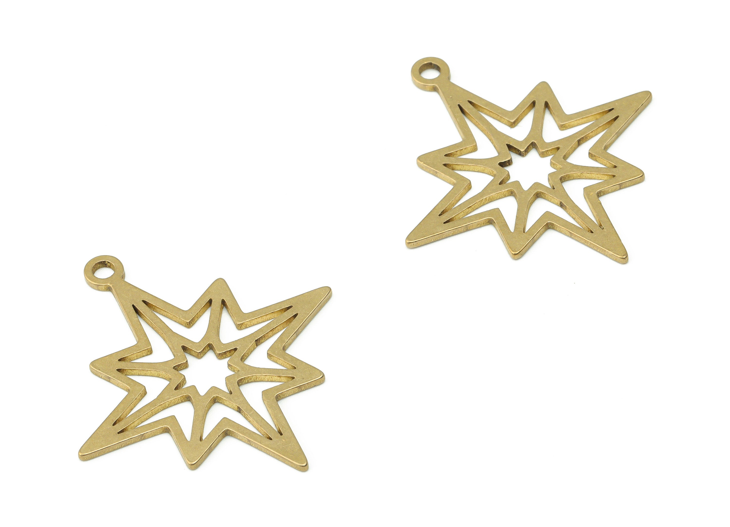 Brass Planet Earring Charms - Raw Brass Star Pendant - DIY Jewelry Making Supplies - 32.81x29.76x0.86mm - PPZ0053 - DOMEDBAZAAR