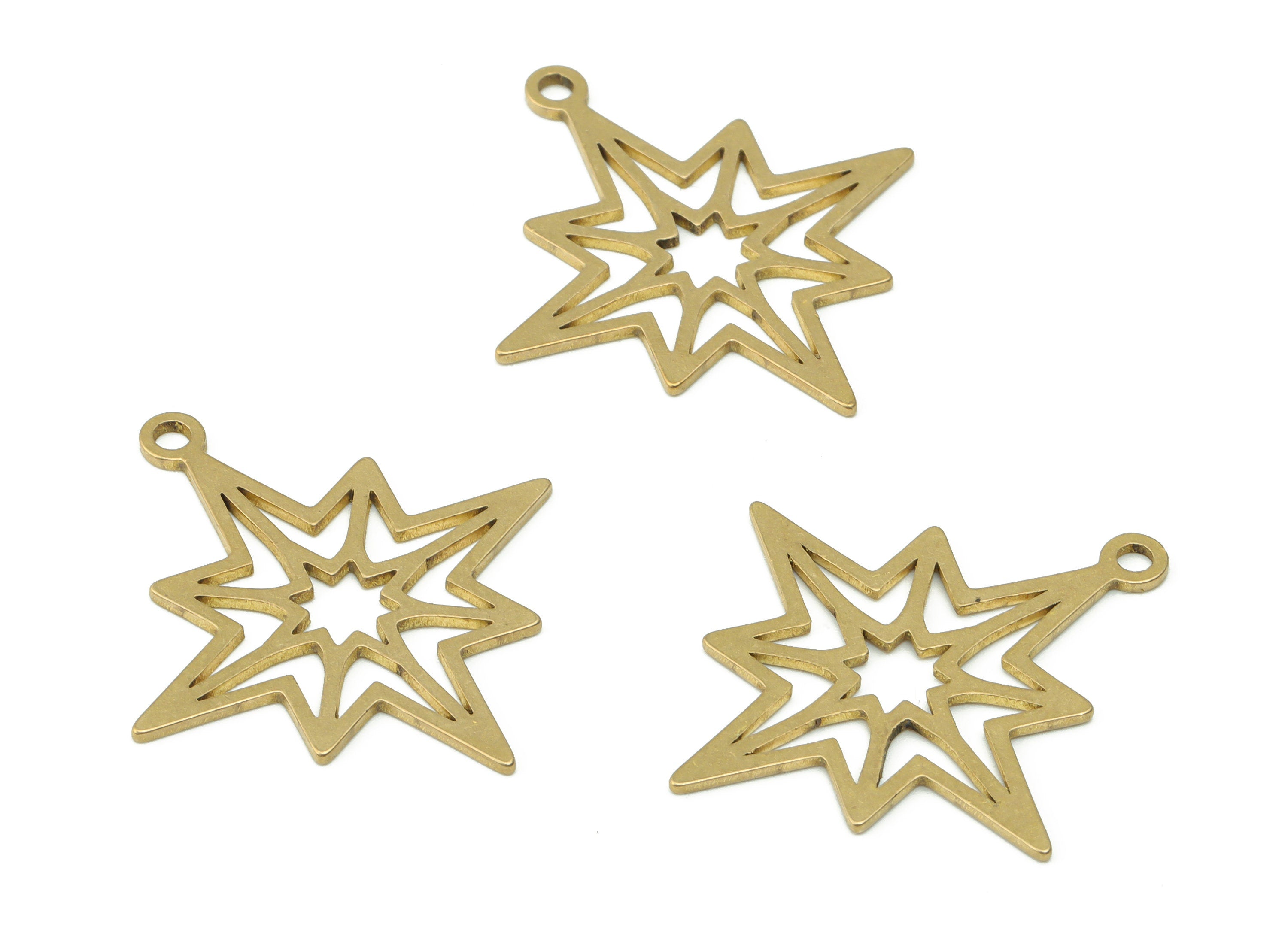 Brass Planet Earring Charms - Raw Brass Star Pendant - DIY Jewelry Making Supplies - 32.81x29.76x0.86mm - PPZ0053 - DOMEDBAZAAR