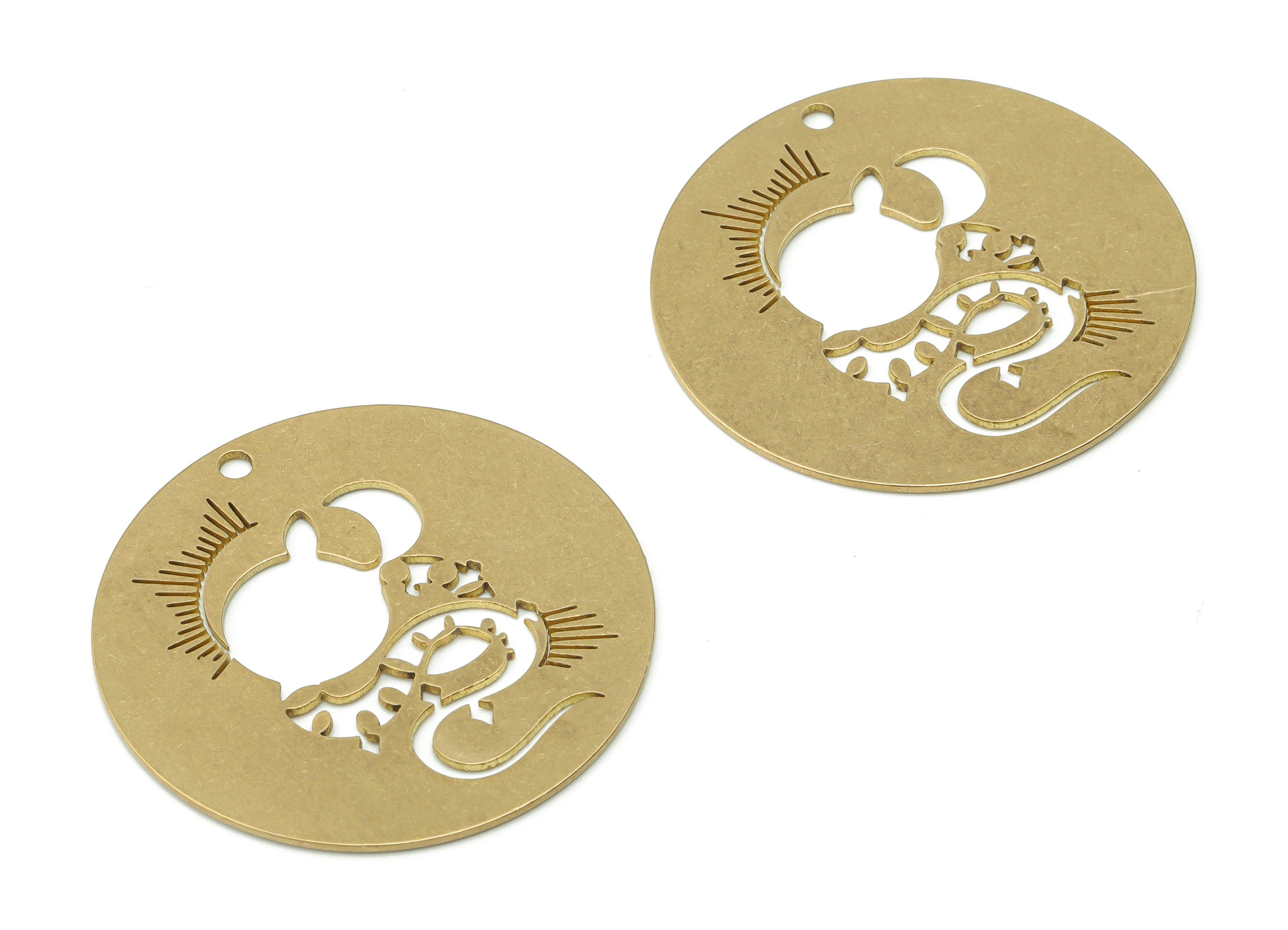 Brass Round Sun Earring Charms - Raw Brass Cloud Moon Star Pendant - Jewelry Making Supplies - 34.76x34.76x0.66mm - PPA0337 - DOMEDBAZAAR