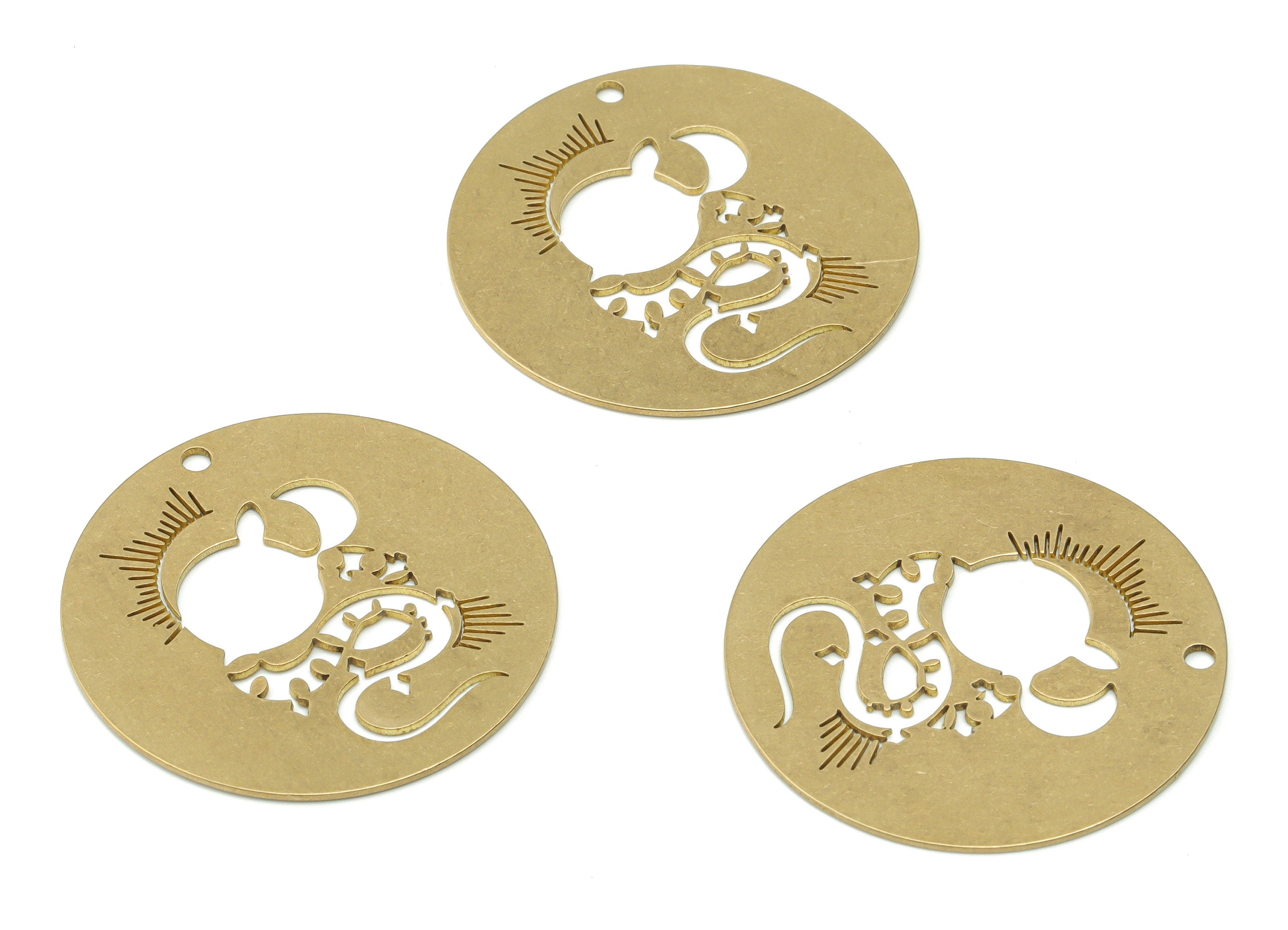 Brass Round Sun Earring Charms - Raw Brass Cloud Moon Star Pendant - Jewelry Making Supplies - 34.76x34.76x0.66mm - PPA0337 - DOMEDBAZAAR