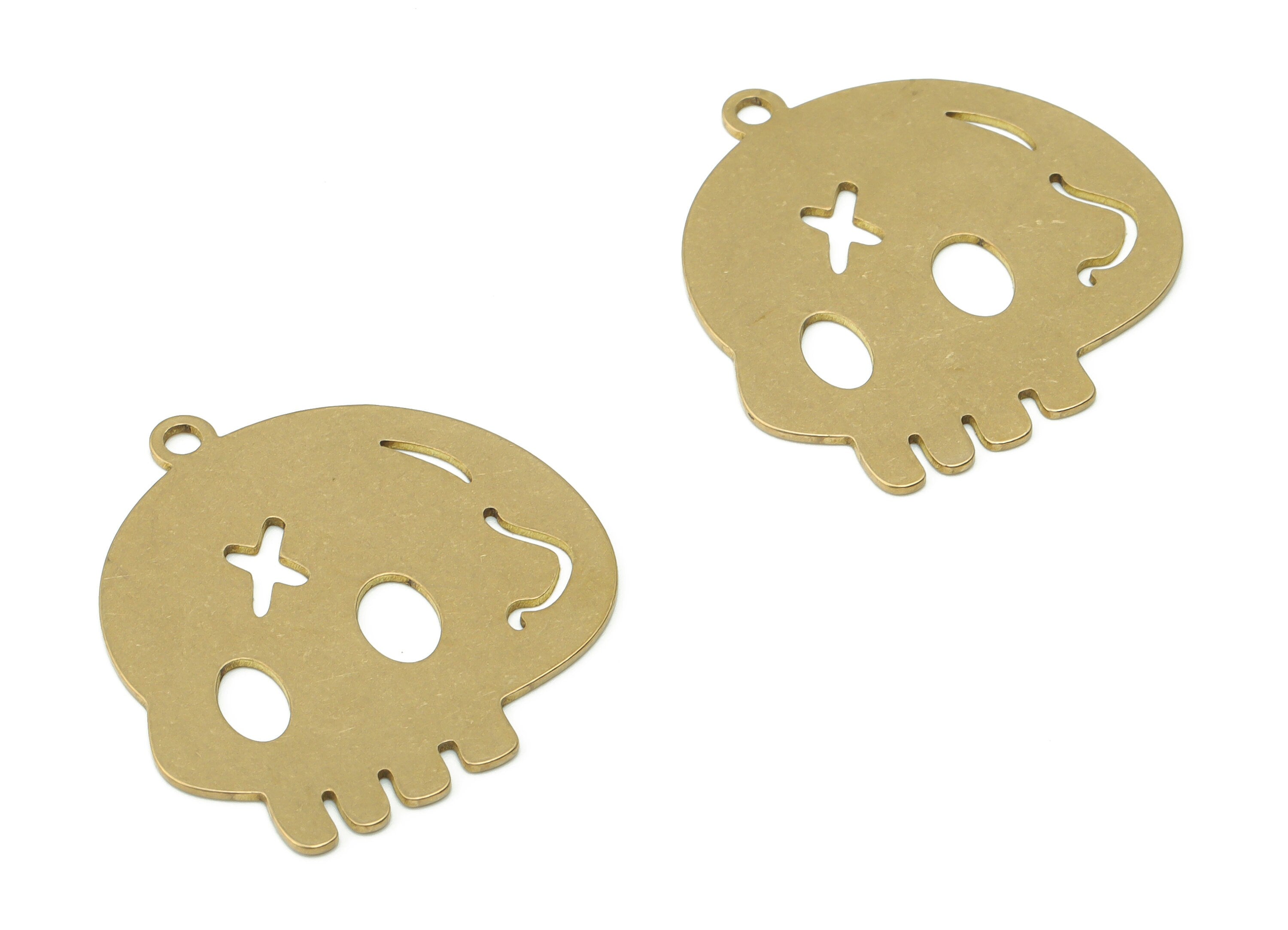 Brass Skull Earring Charms - Raw Brass Cranium Pendant - DIY Jewelry Making Supplies - 31.29x28.57x0.64mm - PPZ0076 - DOMEDBAZAAR