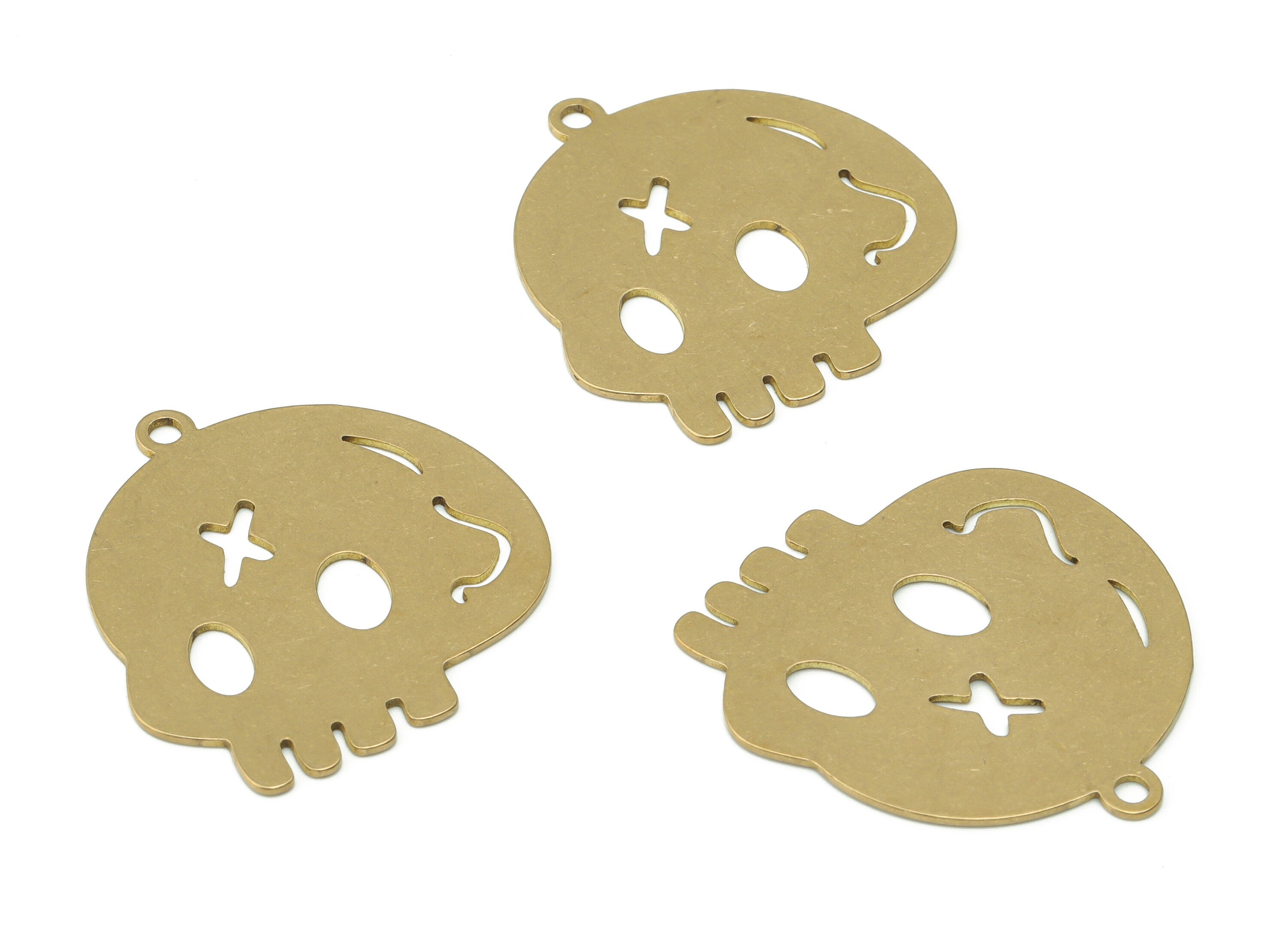 Brass Skull Earring Charms - Raw Brass Cranium Pendant - DIY Jewelry Making Supplies - 31.29x28.57x0.64mm - PPZ0076 - DOMEDBAZAAR