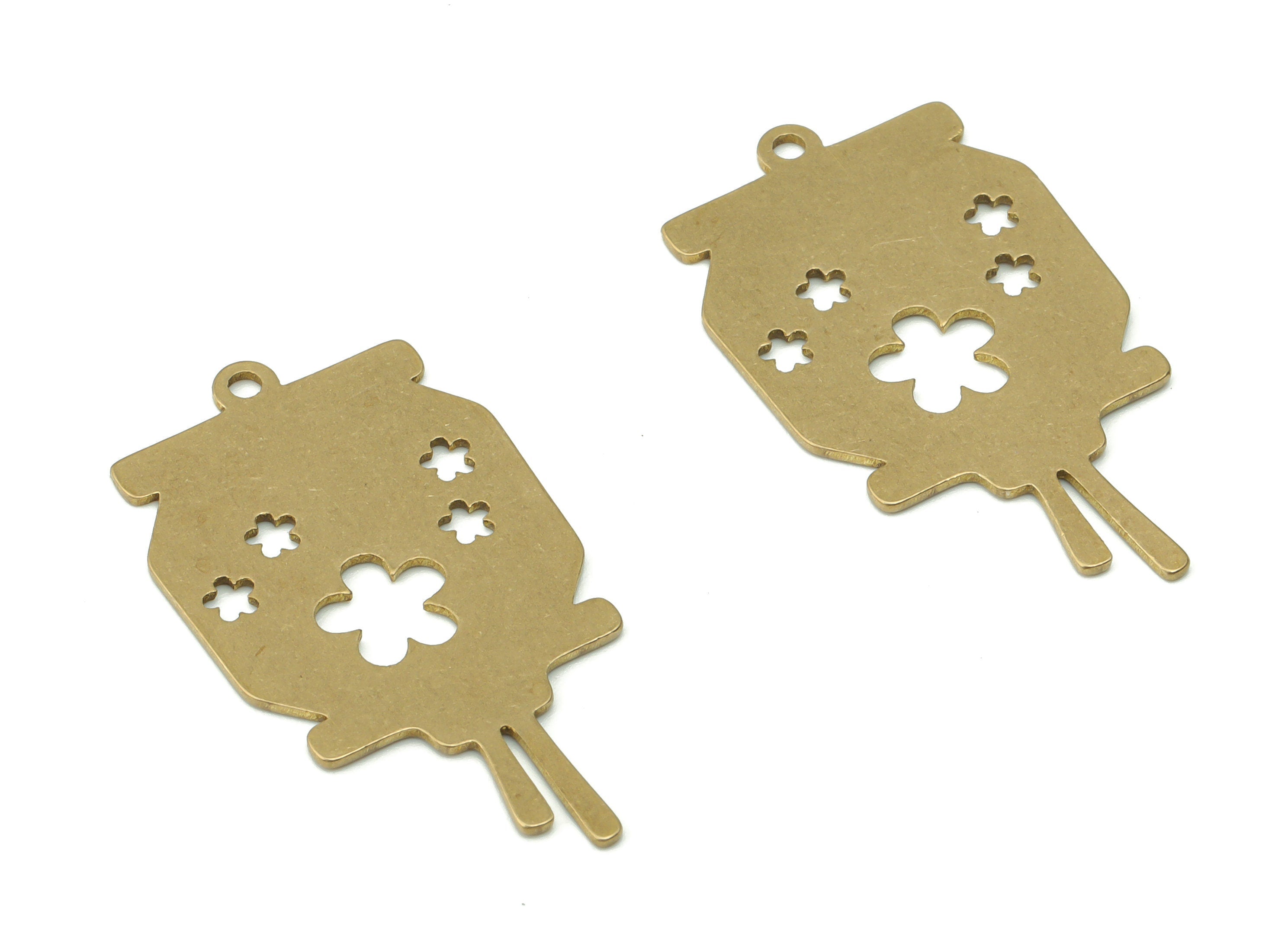 Brass Aromatherapy Bottle Earring Charms - Raw Brass Flowers Pendant - Jewelry Making Supplies - 32.16x17.74x0.67mm - PPA0443 - DOMEDBAZAAR