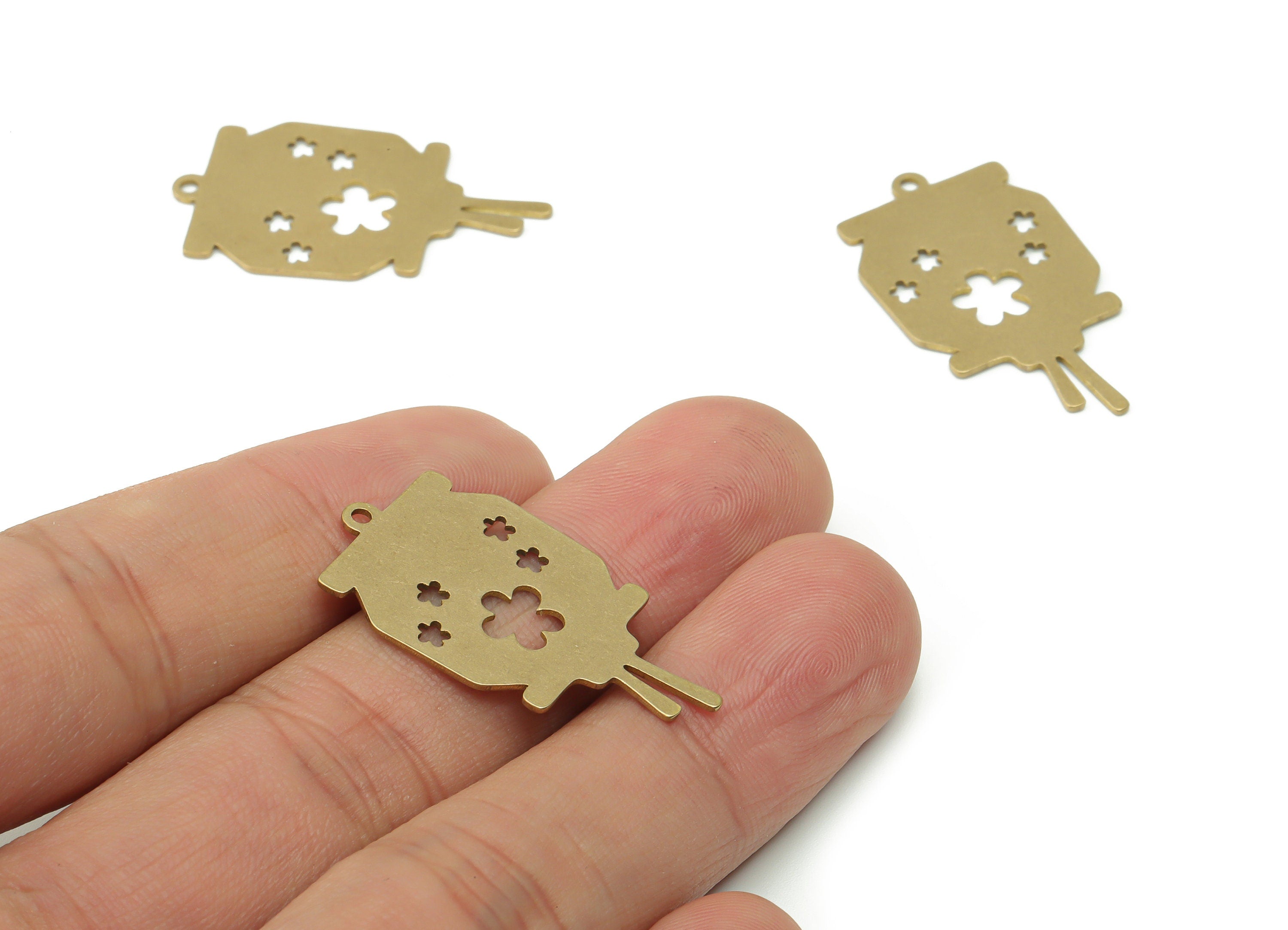 Brass Aromatherapy Bottle Earring Charms - Raw Brass Flowers Pendant - Jewelry Making Supplies - 32.16x17.74x0.67mm - PPA0443 - DOMEDBAZAAR