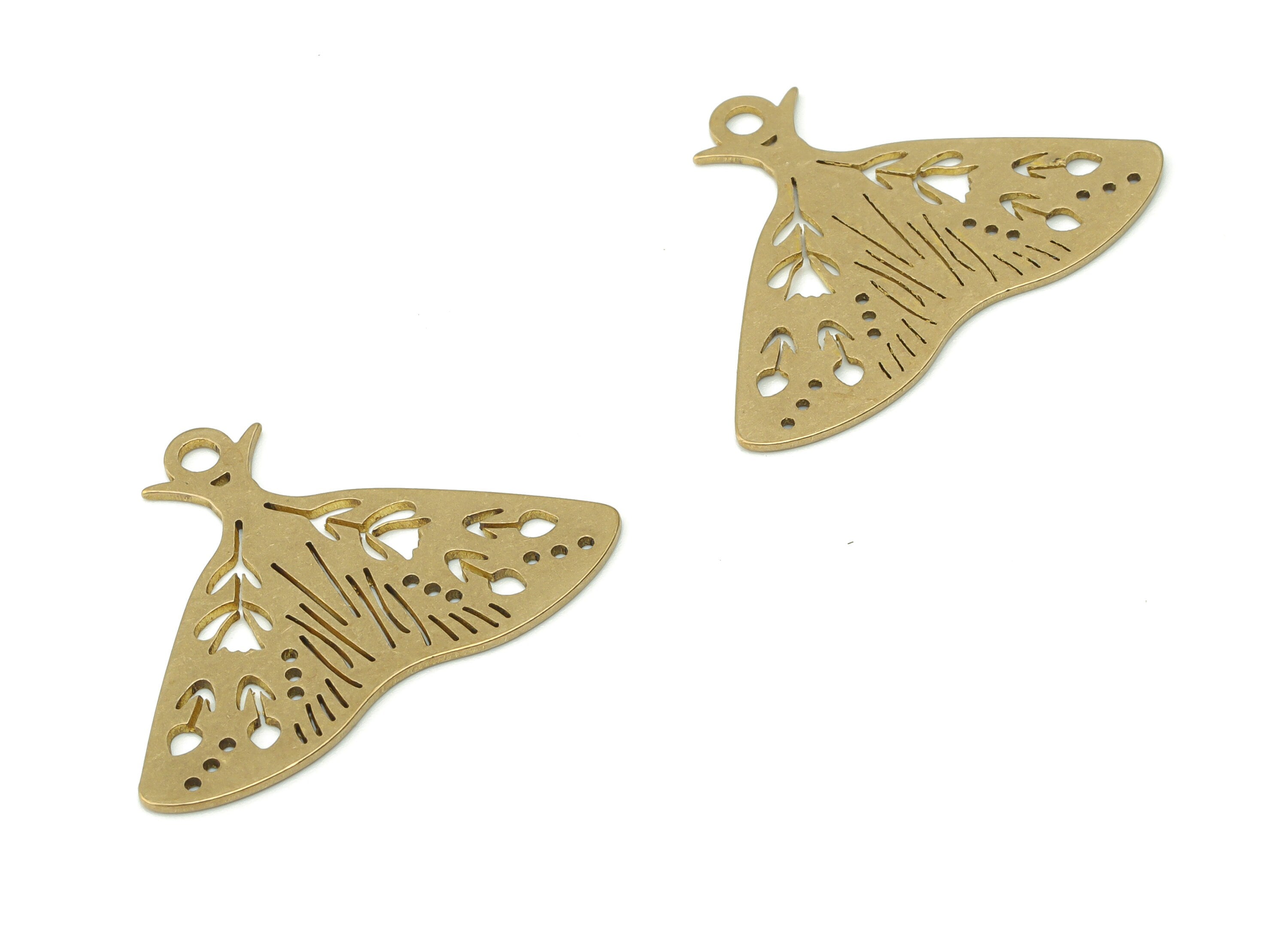 Brass Moth Flower Earring Charms - Raw Brass Moth Leaves Pendant - DIY Jewelry Making Supplies - 29.66x21.9x0.65mm - PPA0391 - DOMEDBAZAAR