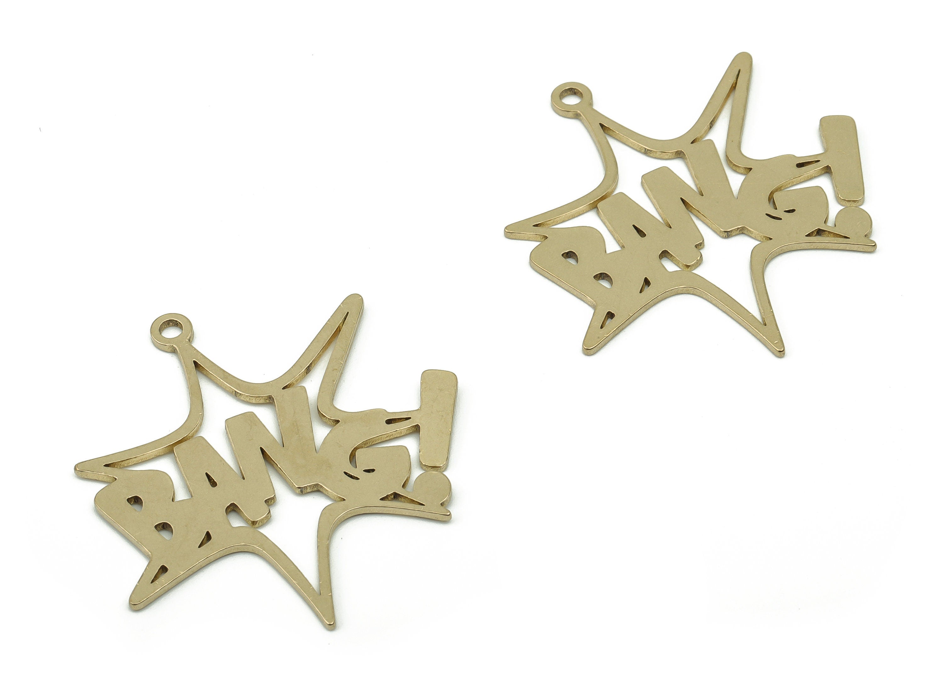 Brass Star Earring Charms - Raw Brass BANG！Pendant - DIY Jewelry Making Supplies - 36.94x33.69x0.9mm - PPA0143 - DOMEDBAZAAR