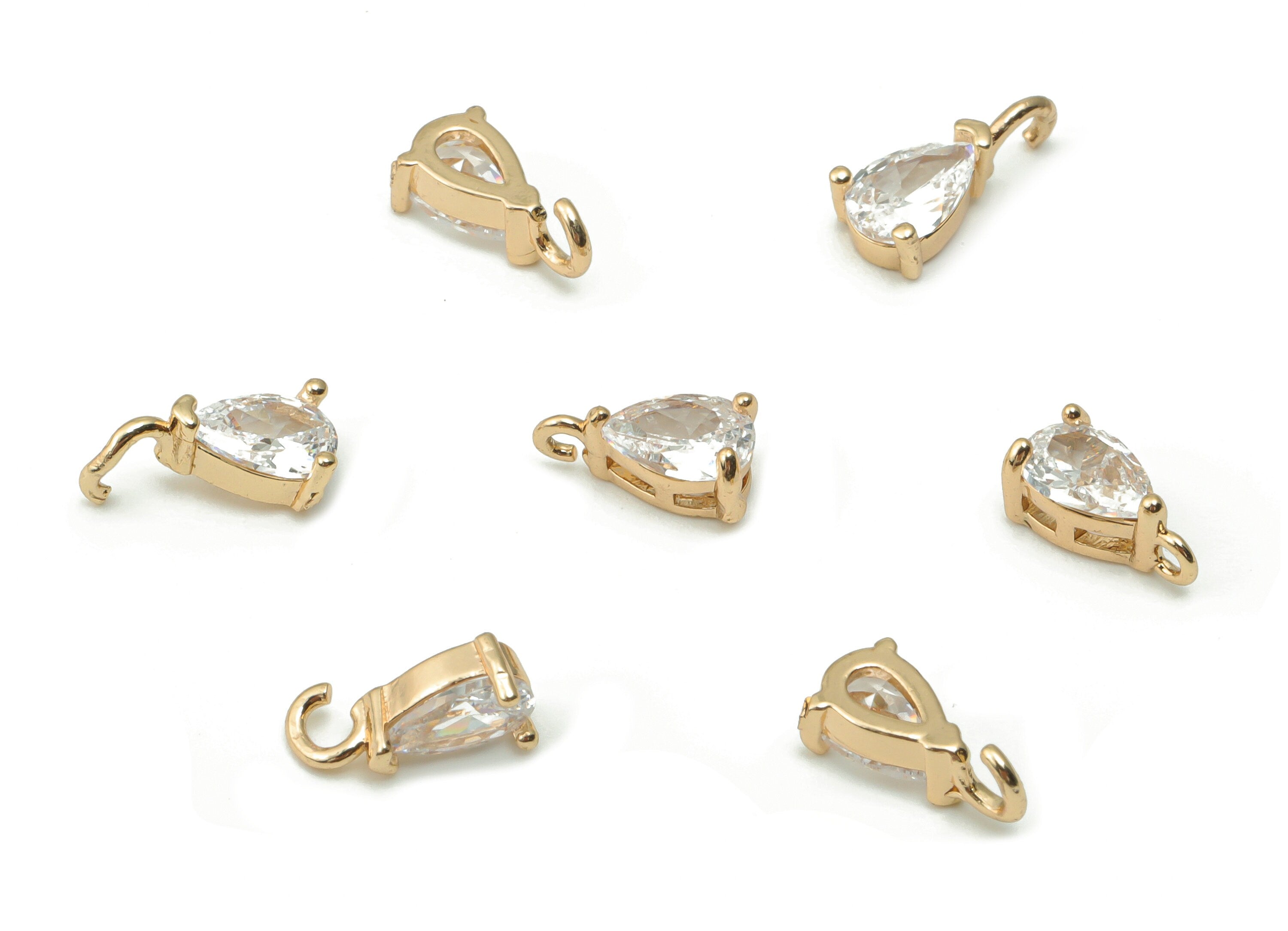 Brass Teardrop Loop Earring Charms With Zircon - Gold Drop Pendant - Gold Tone Plated Brass - Jewelry Supplies - 9.16x4.85x3.01mm - PP4929G - DOMEDBAZAAR
