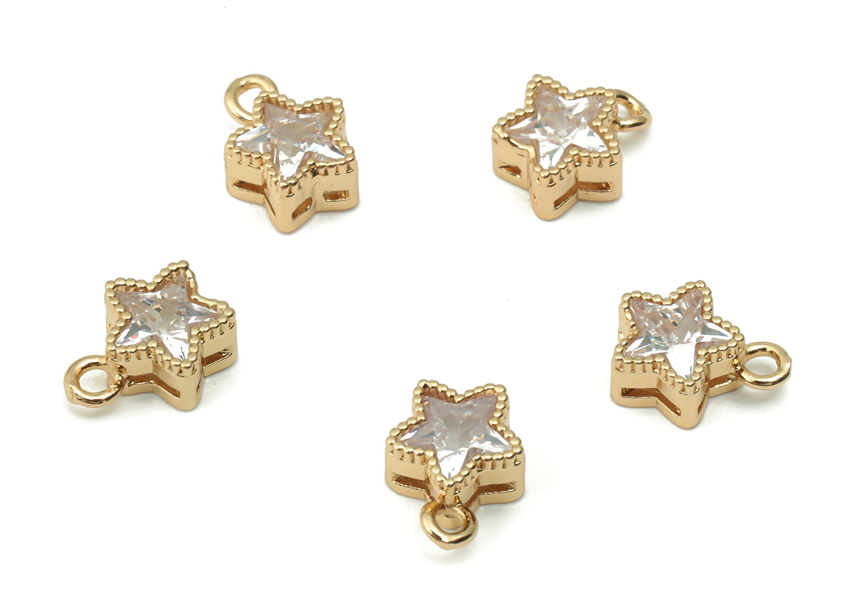 Brass Star Loop Earring Charms With Zircon - Gold Star Pendant - Gold Tone Plated Brass - Jewelry Supplies - 9.82x7.24x4.13mm - PP4925G - DOMEDBAZAAR