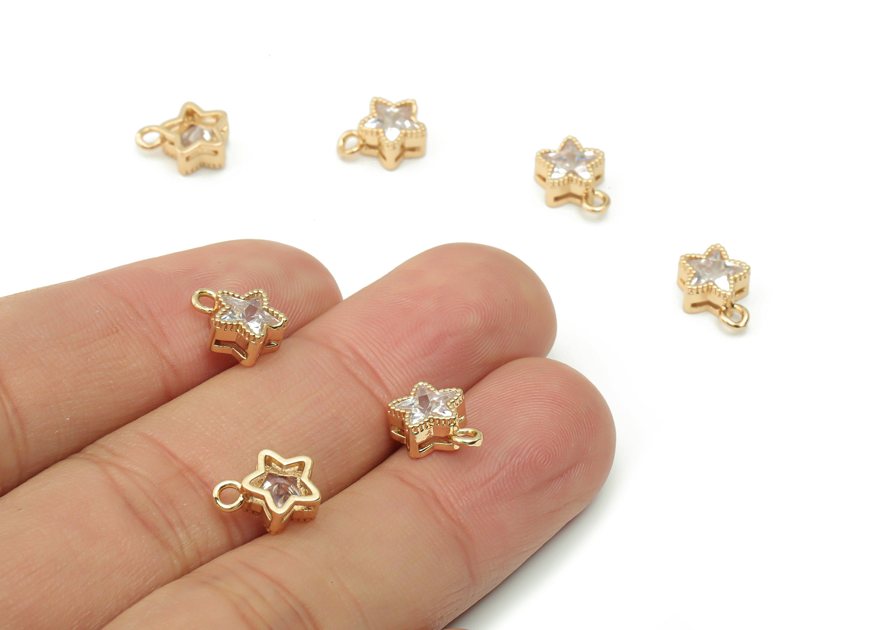 Brass Star Loop Earring Charms With Zircon - Gold Star Pendant - Gold Tone Plated Brass - Jewelry Supplies - 9.82x7.24x4.13mm - PP4925G - DOMEDBAZAAR
