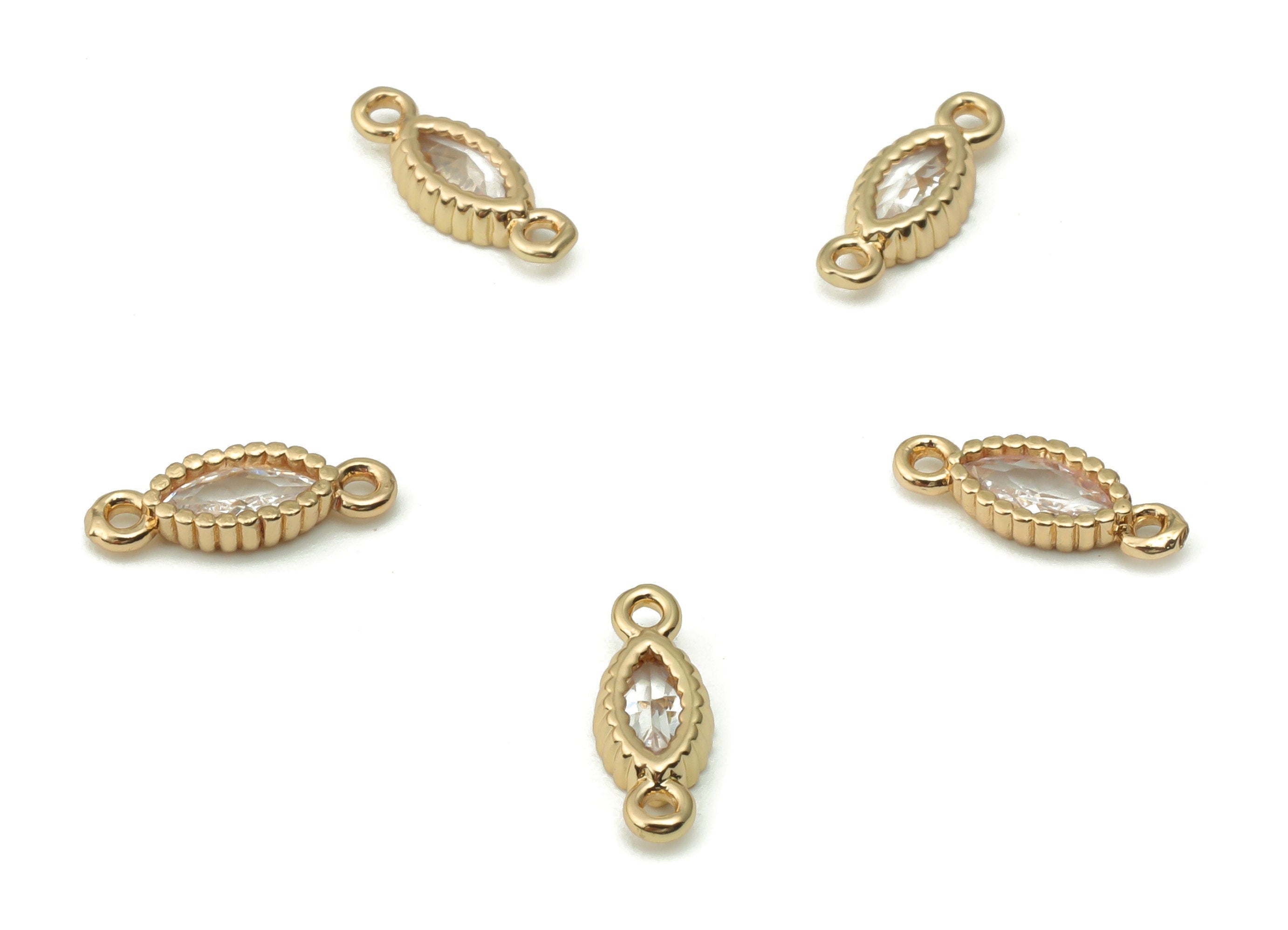 Brass Marquise Earring Connector With Zircon - Gold Oval Pendant - Gold Tone Plated Brass - Jewelry Supplies - 10.96x4.14x1.95mm -PP4931G - DOMEDBAZAAR