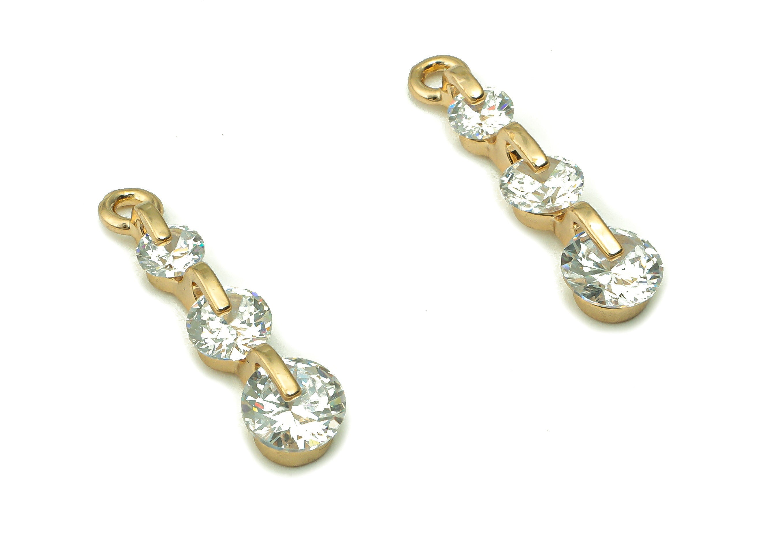 Brass 3 Rounds Earring Charms With Zircons - Gold 3 Circles Pendant - Gold Tone Plated Brass - Jewelry Supplies - 23.18x5.99x4.66mm -PP4918G - DOMEDBAZAAR