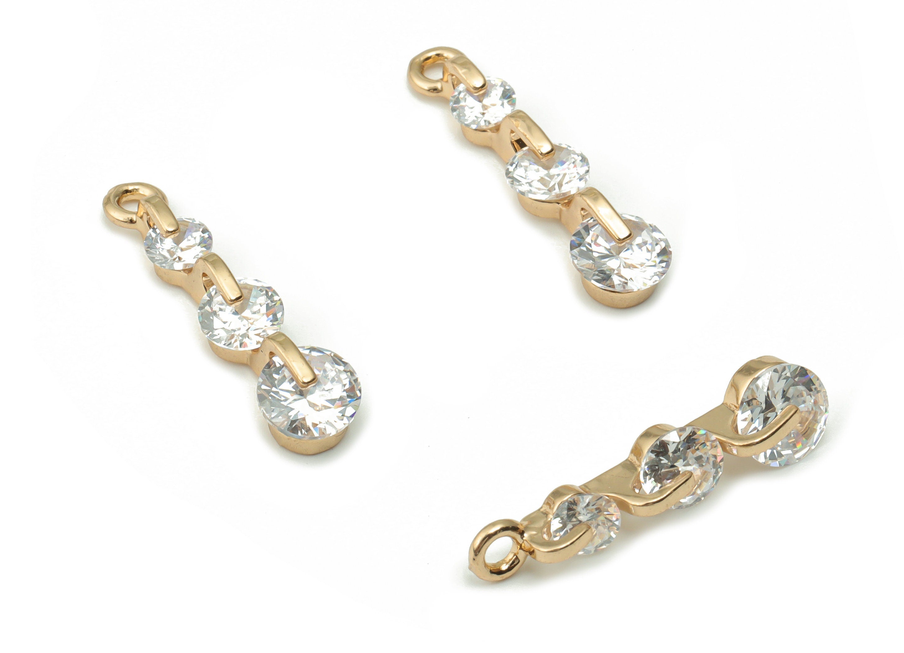 Brass 3 Rounds Earring Charms With Zircons - Gold 3 Circles Pendant - Gold Tone Plated Brass - Jewelry Supplies - 23.18x5.99x4.66mm -PP4918G - DOMEDBAZAAR