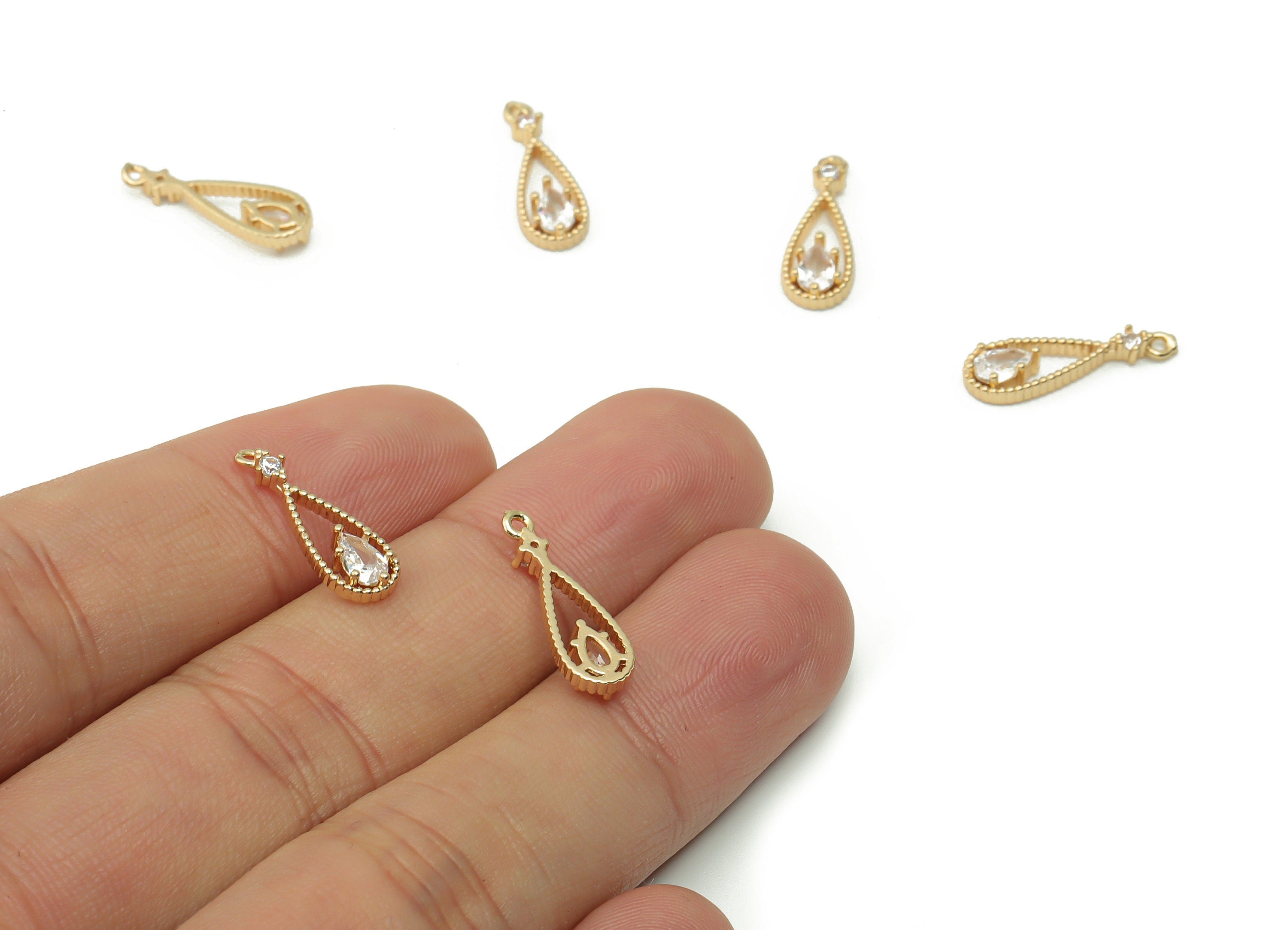 Brass Teardrop Star Earring Charms With Zircon - Gold Star Drop Pendant - Gold Tone Plated Brass - 17.82x5.86x2.66mm -PP4932G - DOMEDBAZAAR