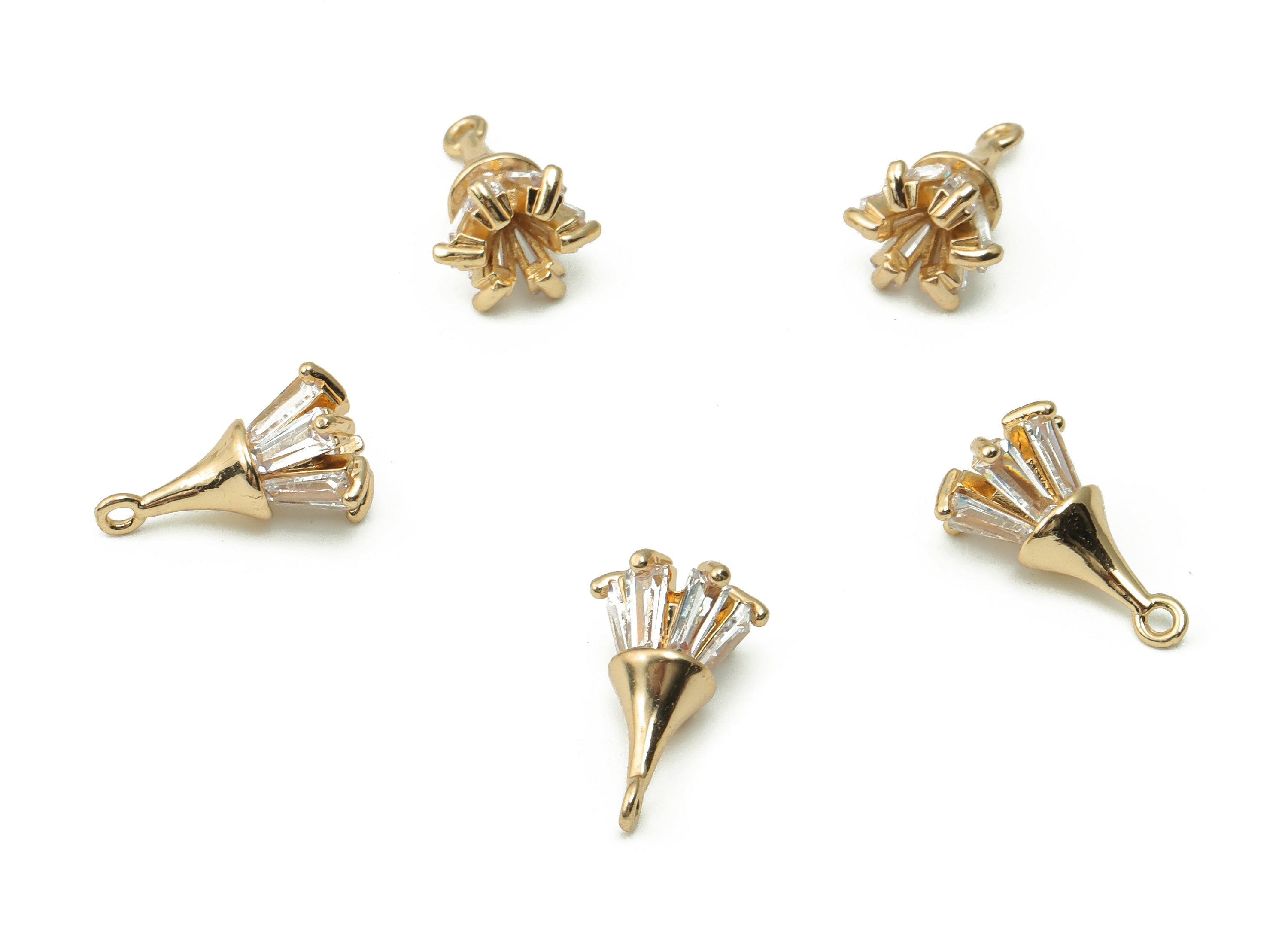 Brass Cone Earring Charms With Zircon - Gold Cone Pendant - Gold Tone Plated Brass - Jewelry Making Supplies - 15.51x9.67x9.67mm - PP4928G - DOMEDBAZAAR