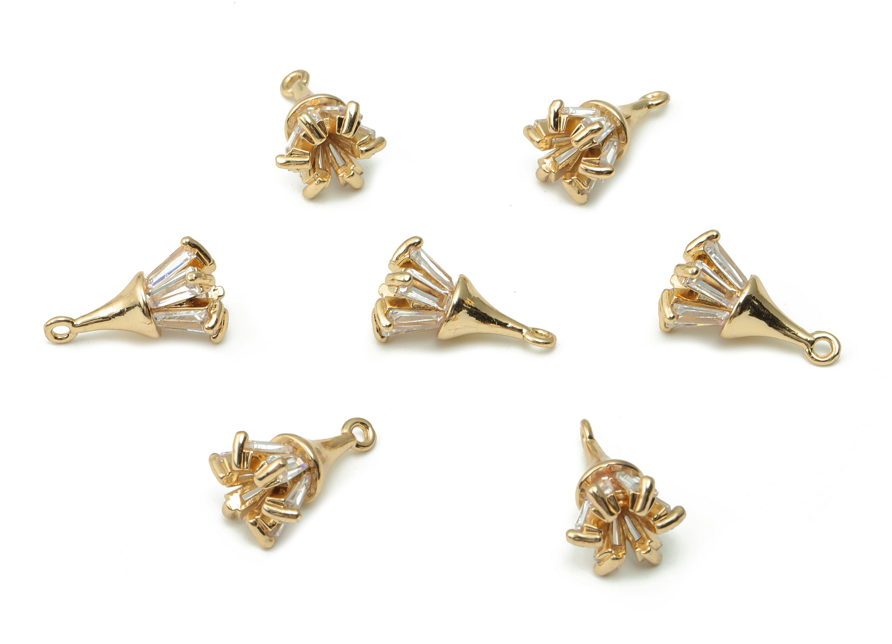 Brass Cone Earring Charms With Zircon - Gold Cone Pendant - Gold Tone Plated Brass - Jewelry Making Supplies - 15.51x9.67x9.67mm - PP4928G - DOMEDBAZAAR