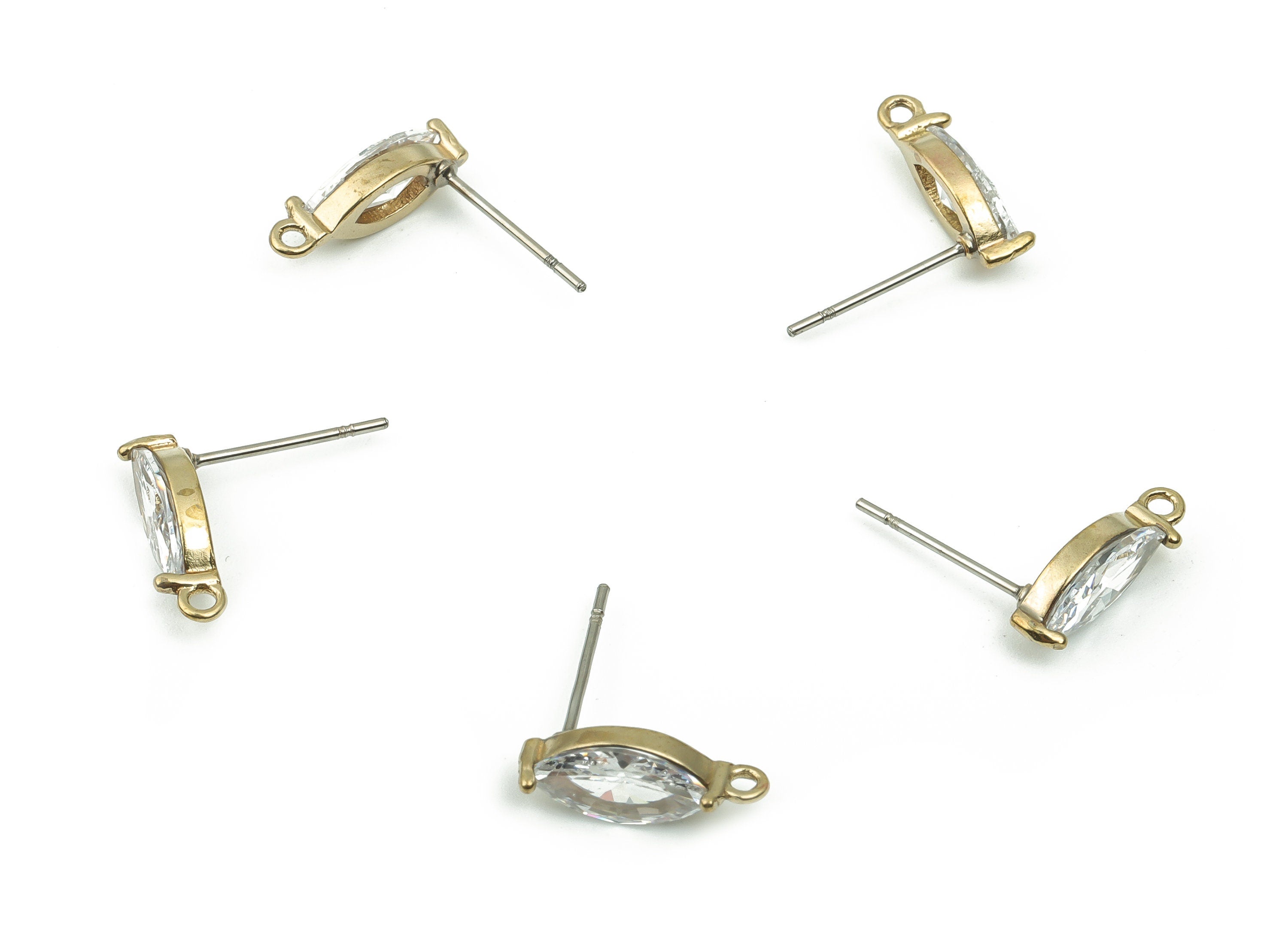 Brass Marquise Earring Stud With zircon - Raw Brass Oval Earring Post - 316 Surgical Stainless Steel Stud - 13.59x4.93x2.96mm - PP4848 - DOMEDBAZAAR