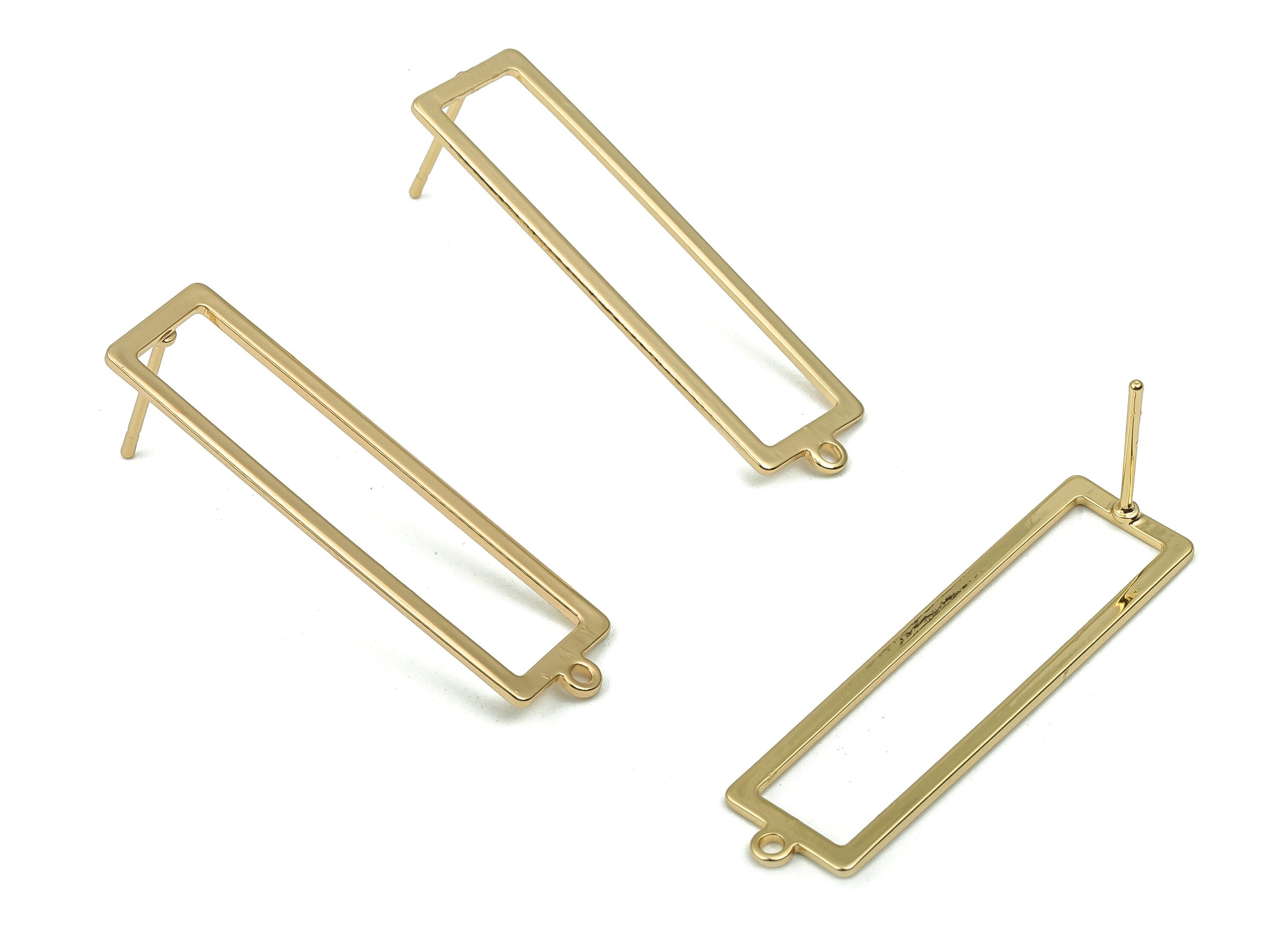 Brass Rectangle Earring Stud - Gold Rectangle Earring Post - Stainless Steel Studs - 18k Real Gold Plated Brass - 38.41x10.3x0.9mm - RGP4139 - DOMEDBAZAAR