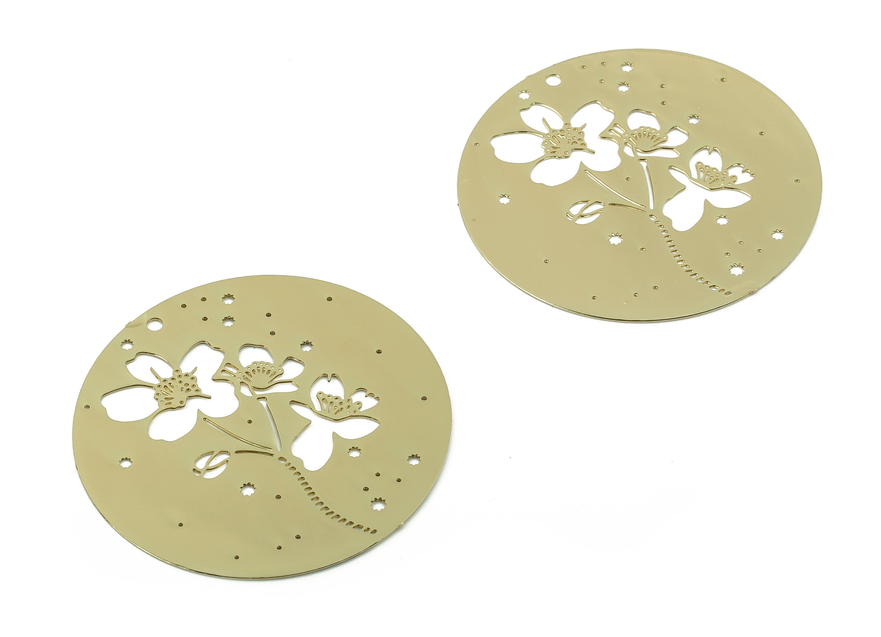 Brass Round Flower Earrings Charm - Raw Brass Flower Charms - Laser Cut Charms - Gold Tone Plated Brass Charm -35.27x35.27x0.39mm- JJB6784G - DOMEDBAZAAR