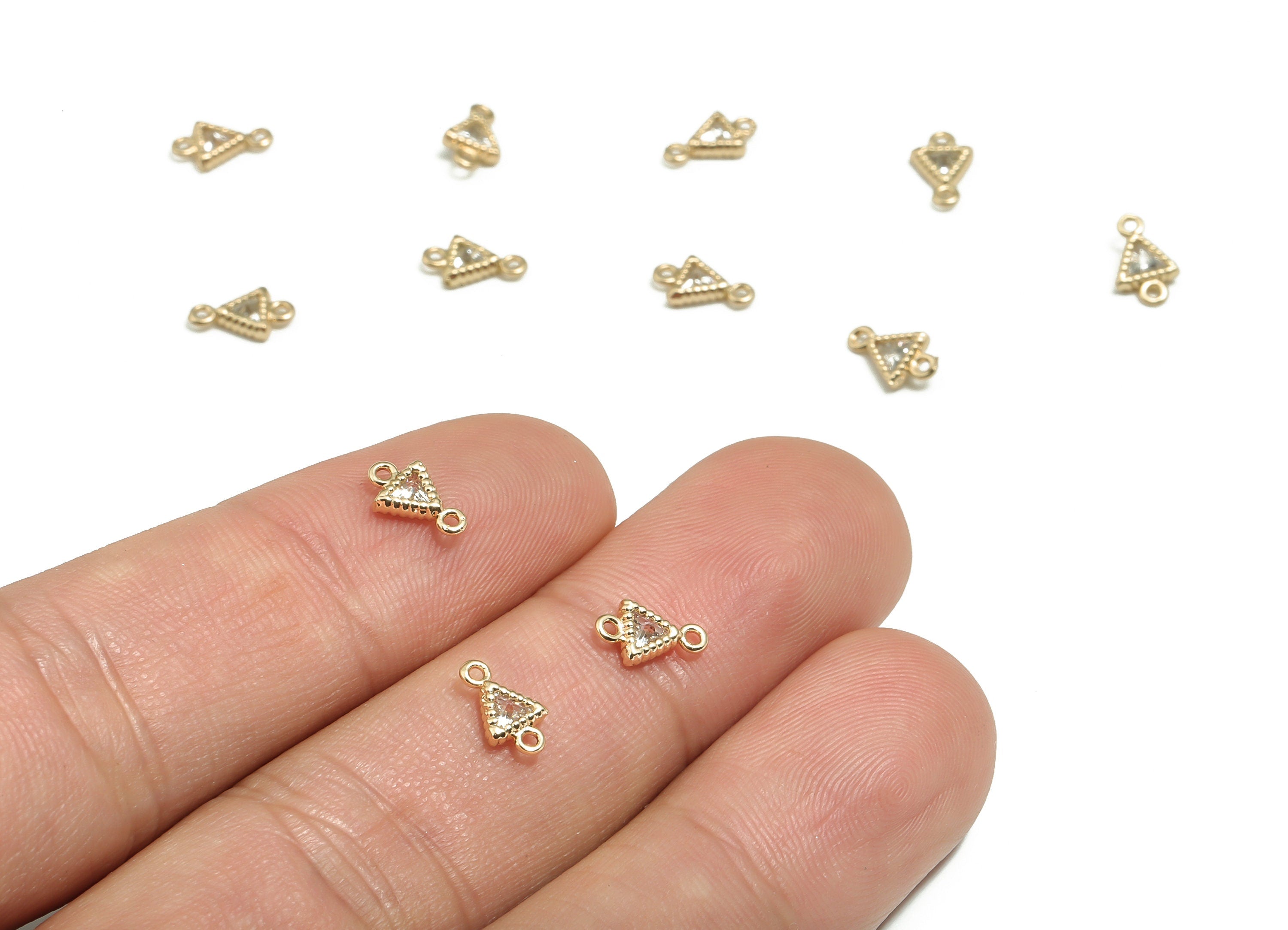 Brass Mini Triangle Earring Connector With Zircon - KC Gold Triangle Pendant - KC Gold Tone Plated Brass - 8x4.84x2mm -PP4851G - DOMEDBAZAAR