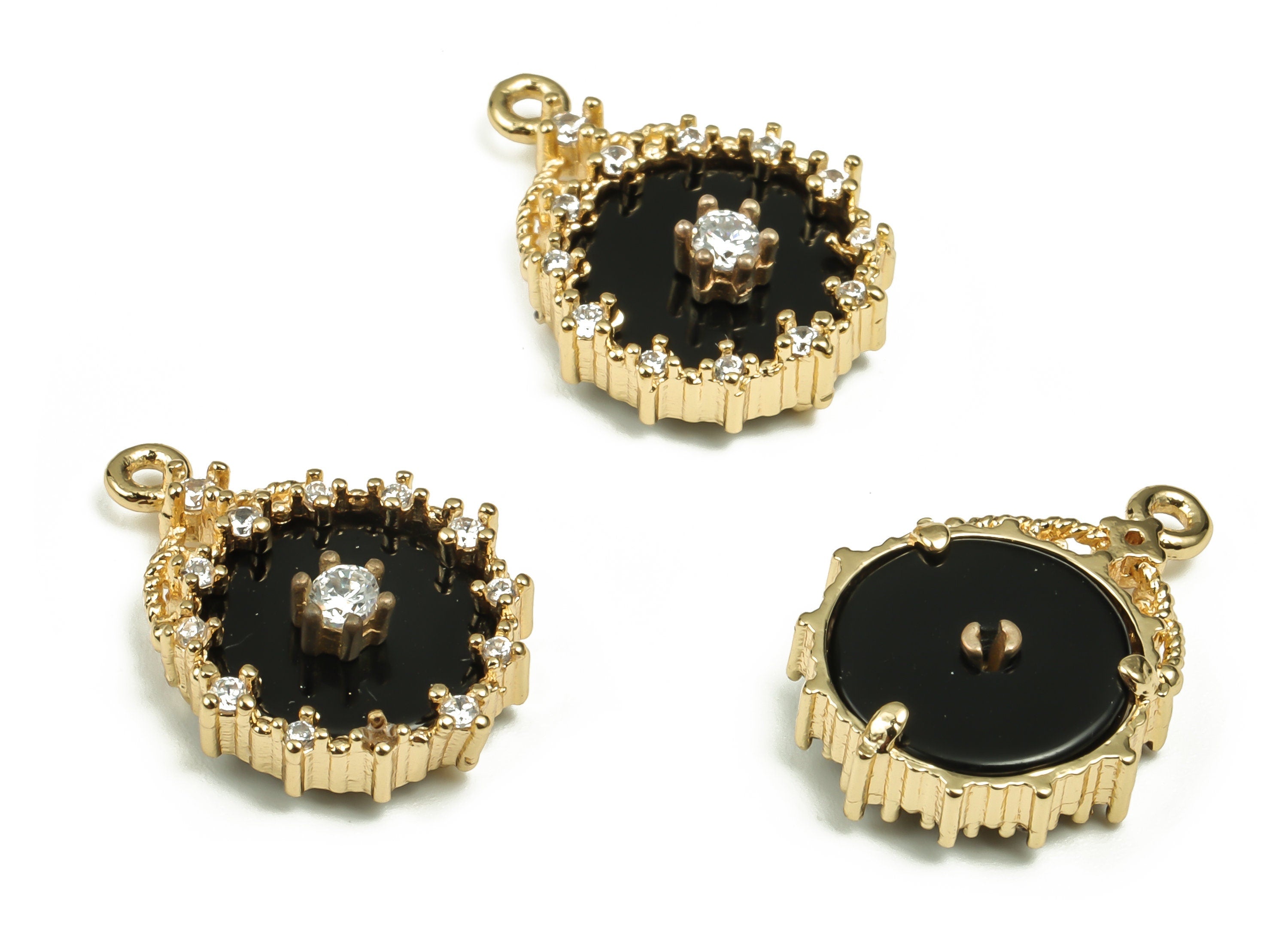 Gold Plated Round Charm - Brass zircon Round Pendant – 18K Real Gold Plated Brass – Jewelry Making Supplies – 14.37x 11.64x4.3mm – RGP3228B - DOMEDBAZAAR