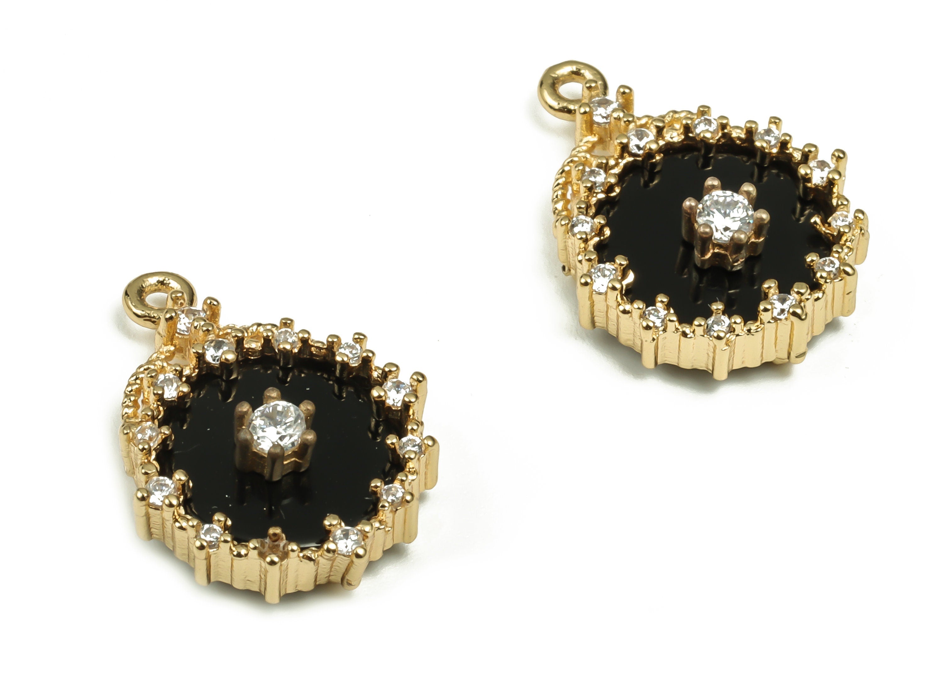 Gold Plated Round Charm - Brass zircon Round Pendant – 18K Real Gold Plated Brass – Jewelry Making Supplies – 14.37x 11.64x4.3mm – RGP3228B - DOMEDBAZAAR
