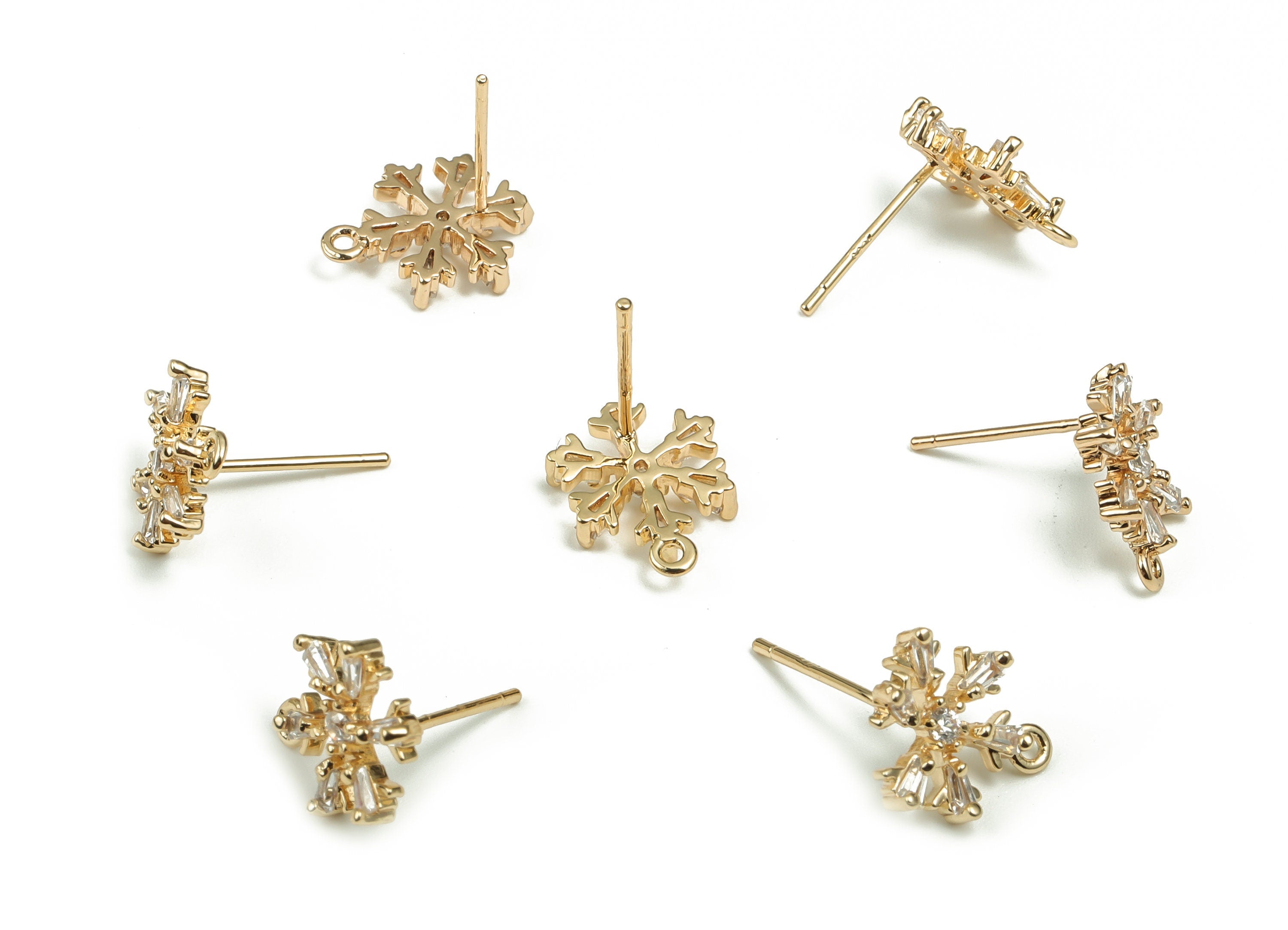 Brass Snowflake Posts - Brass Snowflake Earring Stud - 18K Real Gold Plated Brass Stud - Jewelry Supplies - 12.23x10.47mm - RGP1097 - DOMEDBAZAAR