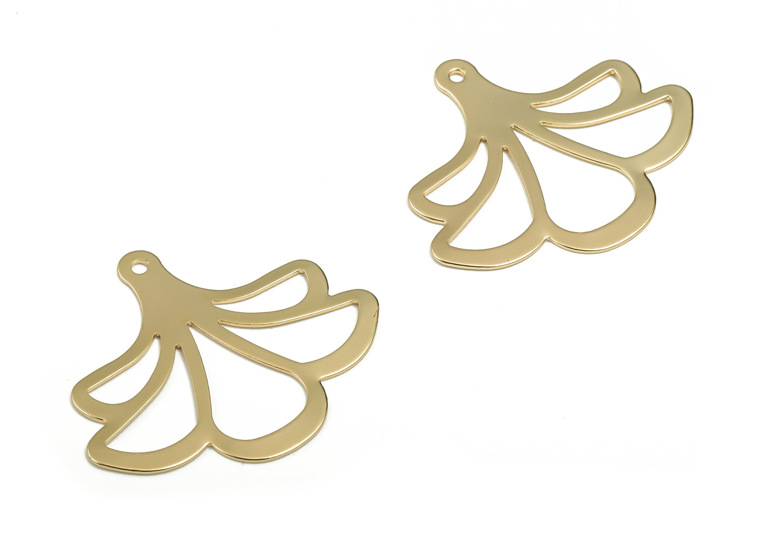 Brass Flower Earring Charms - Gold Flower Pendant - 18K Real Gold Plated Brass - Jewelry Making Supplies - 24.61x21.5x0.55mm - RGP4054 - DOMEDBAZAAR