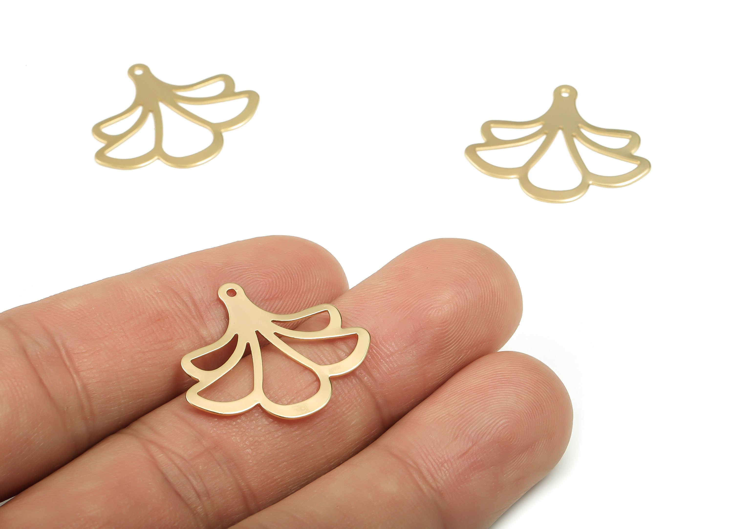 Brass Flower Earring Charms - Gold Flower Pendant - 18K Real Gold Plated Brass - Jewelry Making Supplies - 24.61x21.5x0.55mm - RGP4054 - DOMEDBAZAAR