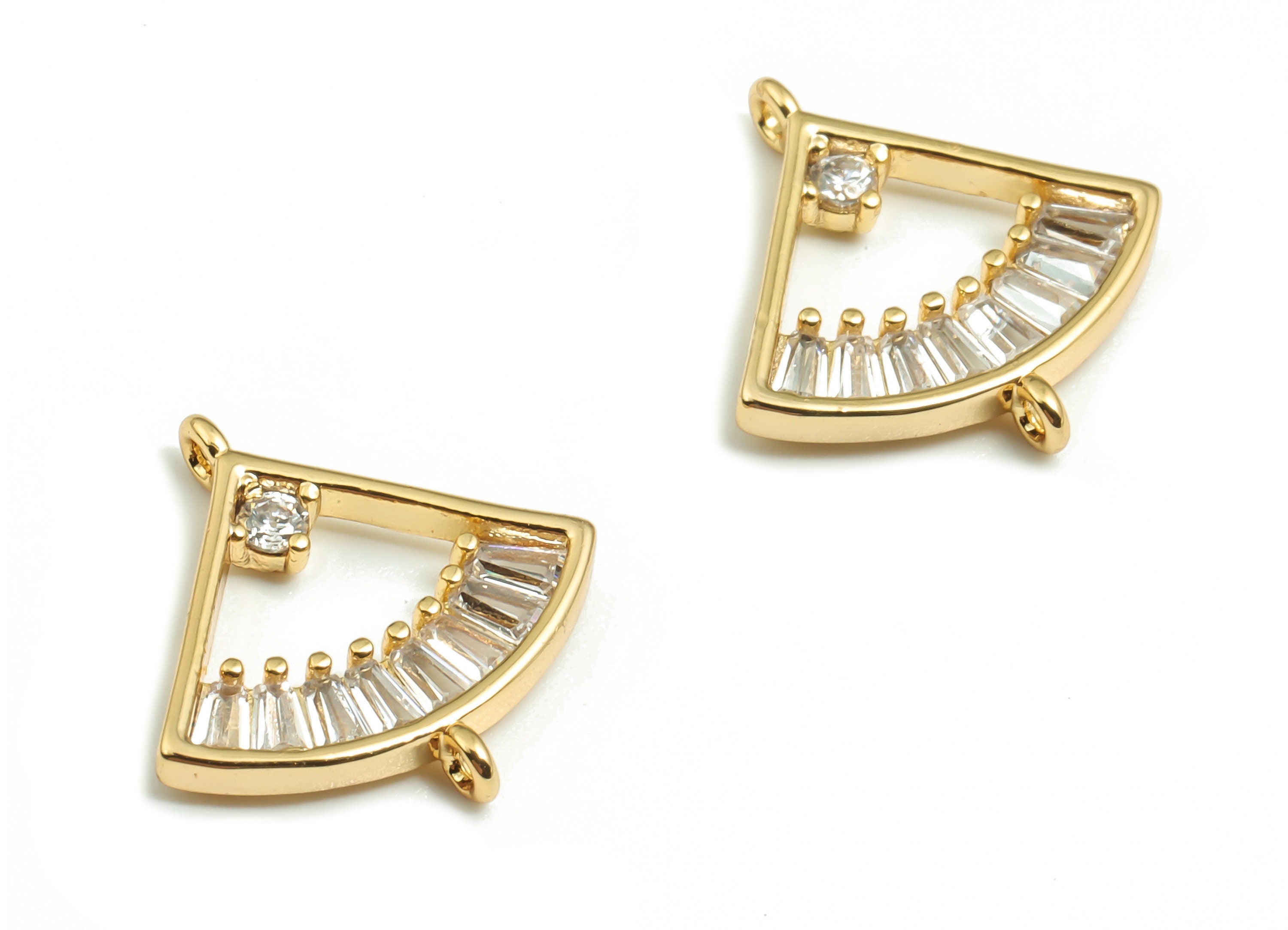 Brass Fan Earring Connector - Zircons Brass Fan Pendant - Gold Triangle Charm - 18K Real Gold Plated Brass- 13.65x13.01x1.82mm - RGP4145 - DOMEDBAZAAR