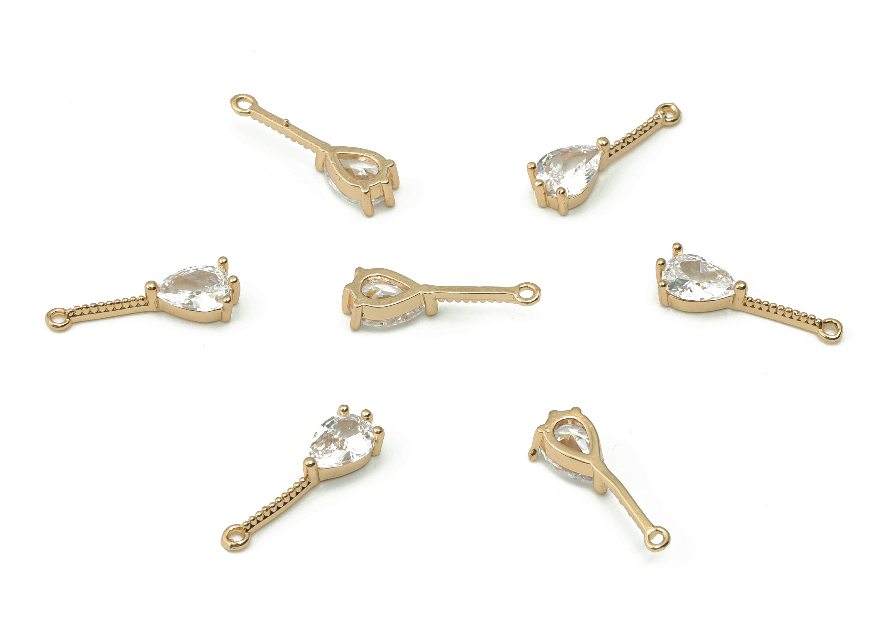 Brass Teardrop Earring Charms With Zircon - Gold Drop Pendant - Gold Tone Plated Brass - Jewelry Supplies - 17.71x5.04x3.22mm - PP4922G - DOMEDBAZAAR