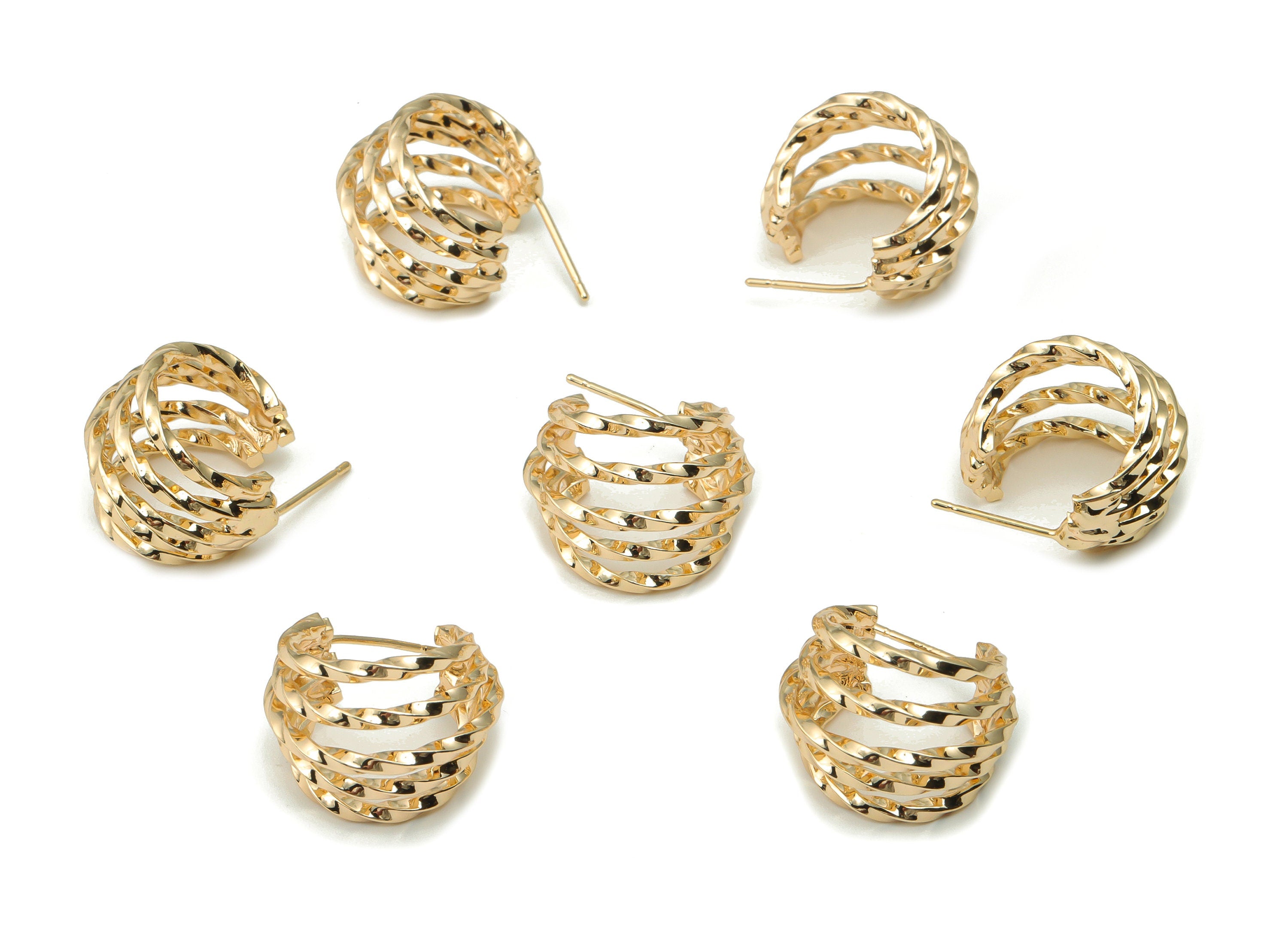 Brass Wavy C Earring Post - Gold C Hoop Earring Stud - 18K Real Gold Plated Brass - Brass Stud - Jewelry Supply - 18.7x17.1x1.6mm - RGP4169 - DOMEDBAZAAR