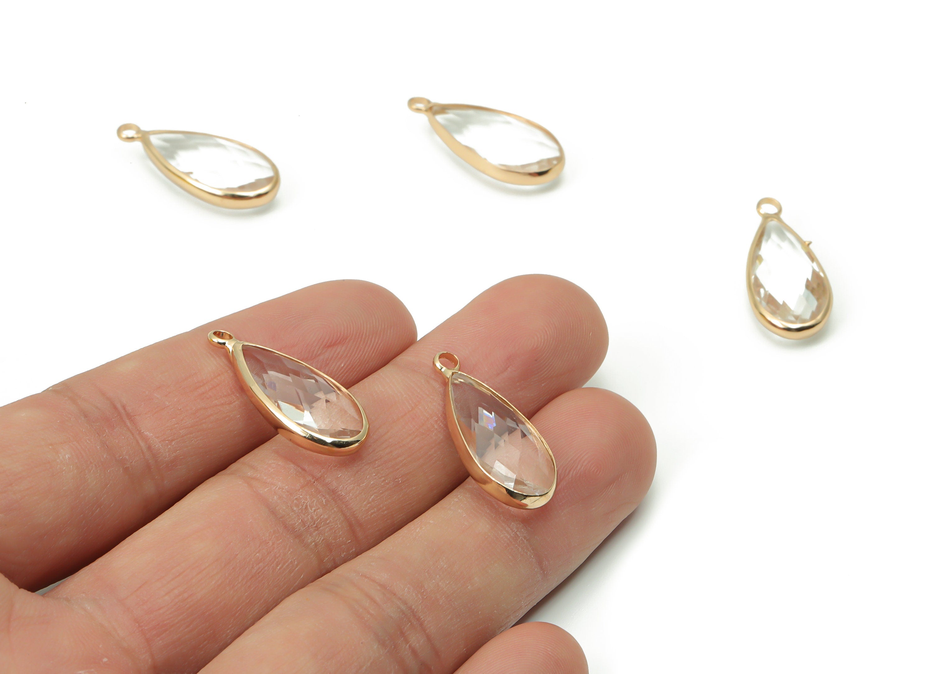 Crystal Drop Earring Charms - Gold Drop Pendant - KC Gold Tone Plated Brass - Jewelry Making Supplies - 24.5x10.7x5.77mm - GS1037 - DOMEDBAZAAR