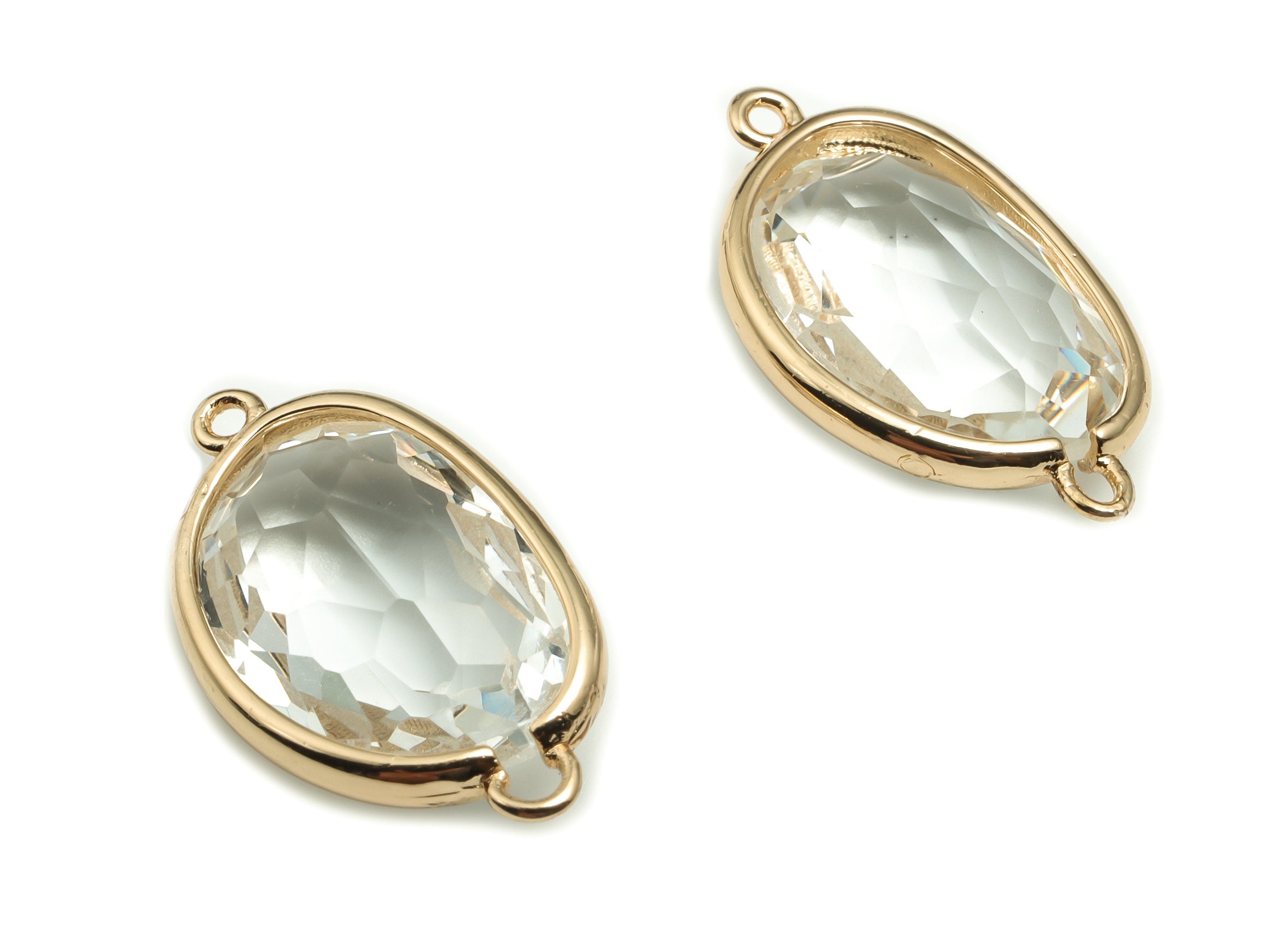 Crystal Oval Earring Connector - Gold Oval Pendant - KC Gold Tone Plated Brass - Jewelry Making Supplies - 22.36x13.15x6.77mm - GS1046 - DOMEDBAZAAR