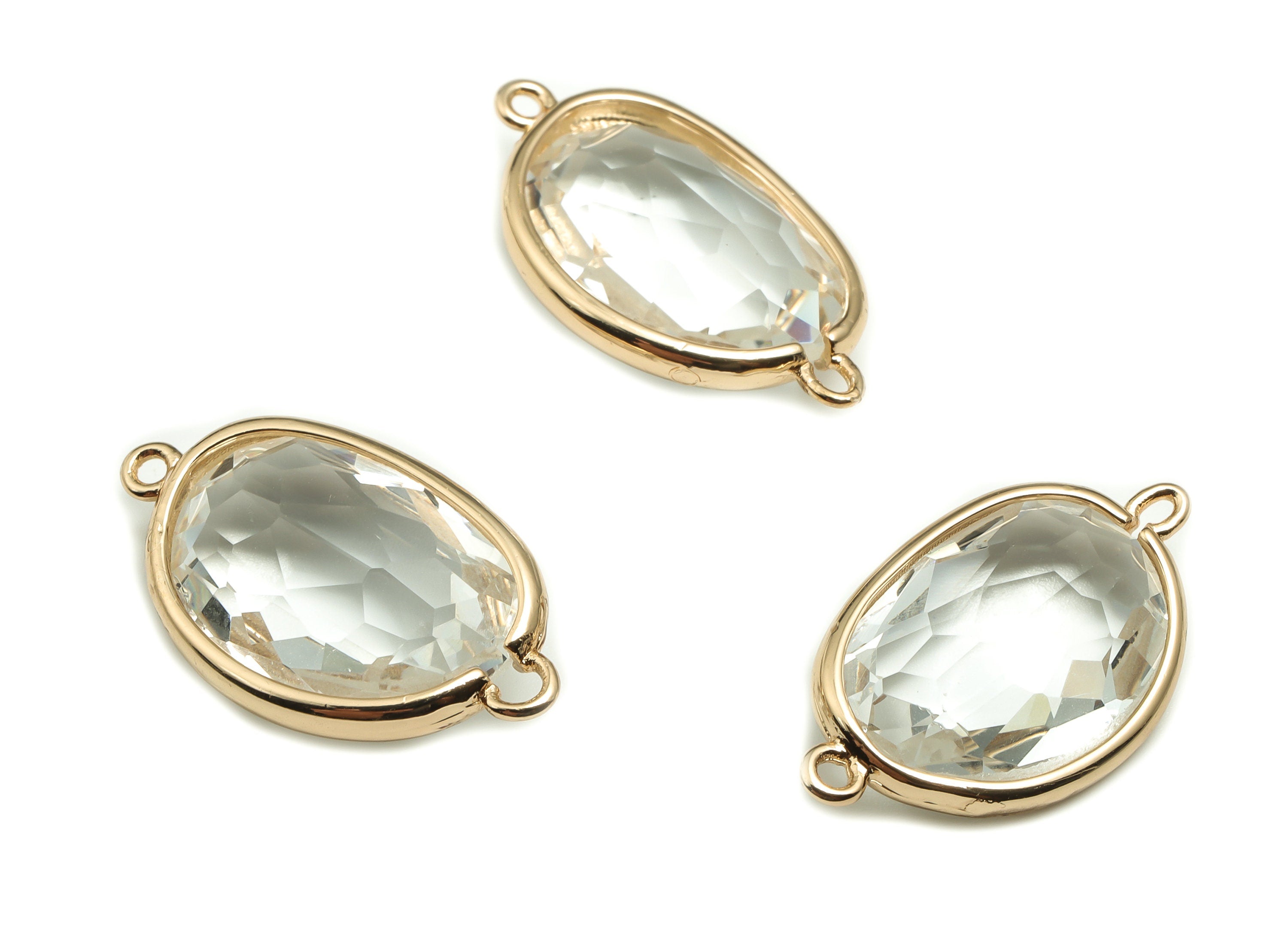 Crystal Oval Earring Connector - Gold Oval Pendant - KC Gold Tone Plated Brass - Jewelry Making Supplies - 22.36x13.15x6.77mm - GS1046 - DOMEDBAZAAR