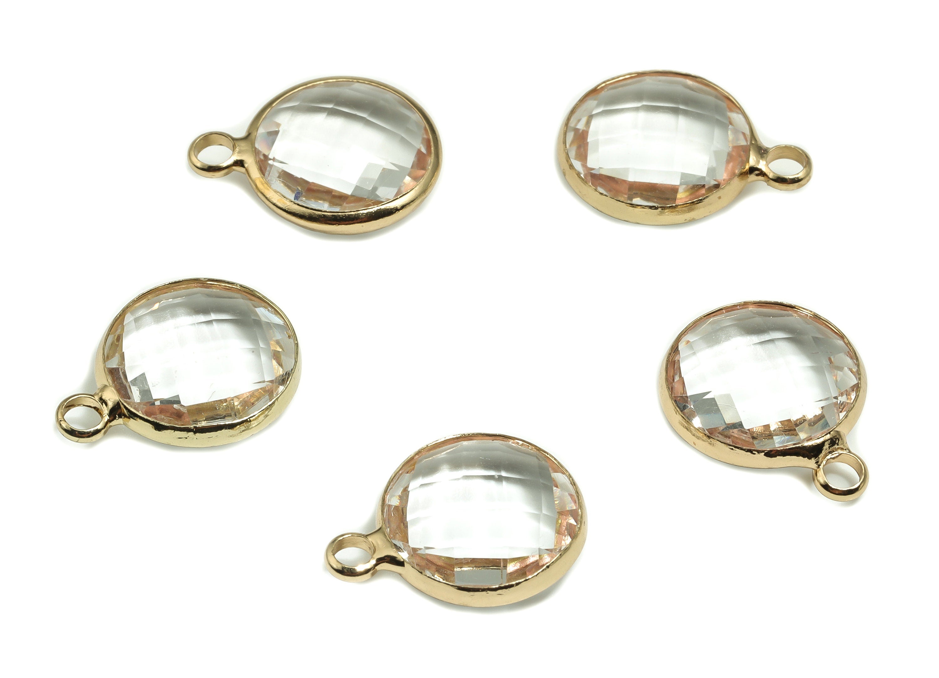 Crystal Round Earring Charms - Gold Circle Pendant - KC Gold Tone Plated Brass - Jewelry Making Supplies - 16.07x12.65x5.17mm - GS1049 - DOMEDBAZAAR