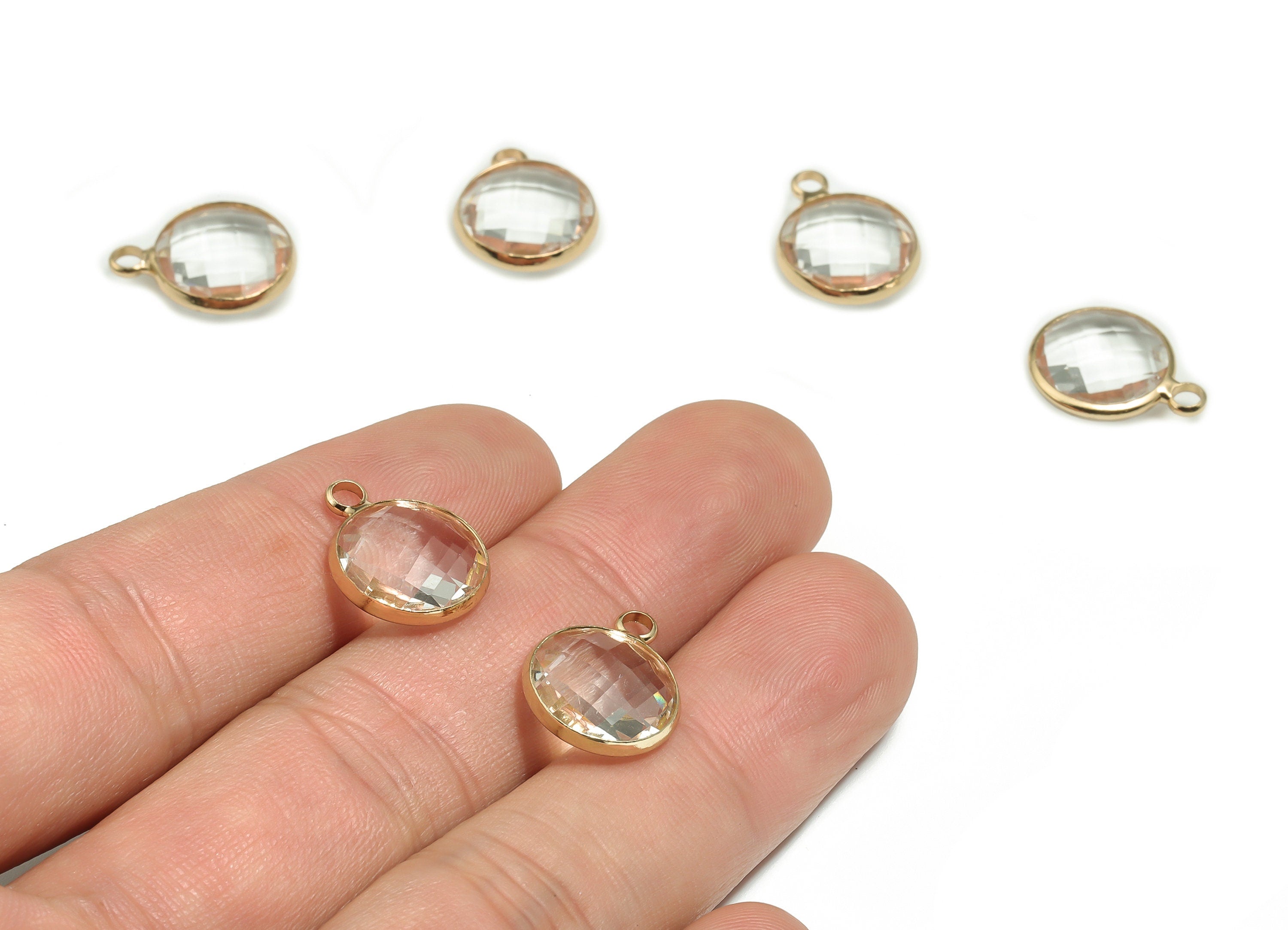 Crystal Round Earring Charms - Gold Circle Pendant - KC Gold Tone Plated Brass - Jewelry Making Supplies - 16.07x12.65x5.17mm - GS1049 - DOMEDBAZAAR